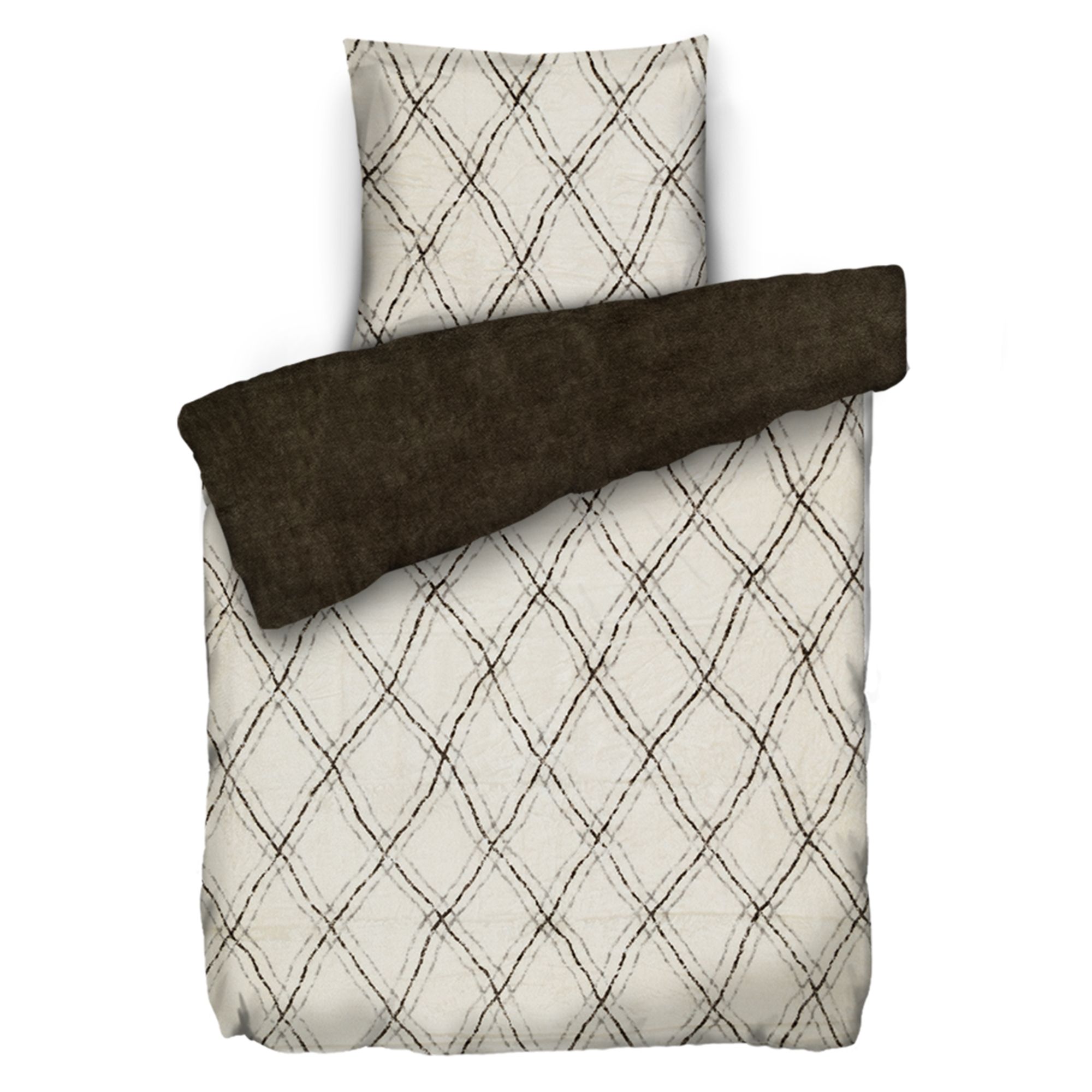 BADIZIO Classic Wendebettwäsche Rauten-Design Mikrofaser Plüsch Einzelbett, 2tlg.