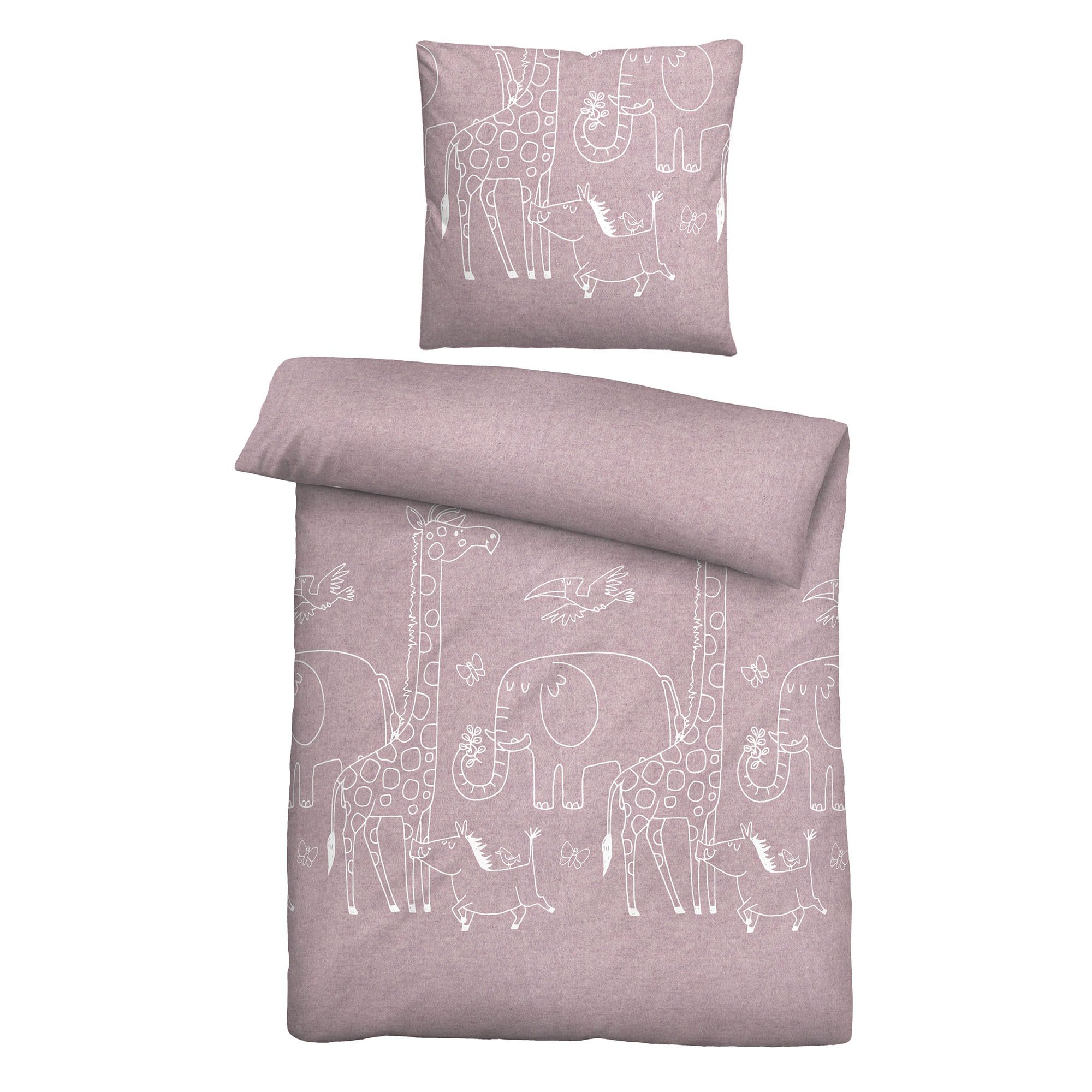biberna® Kinderbettwäsche Tiere Melange-Flanell Einzelbett, 2tlg.