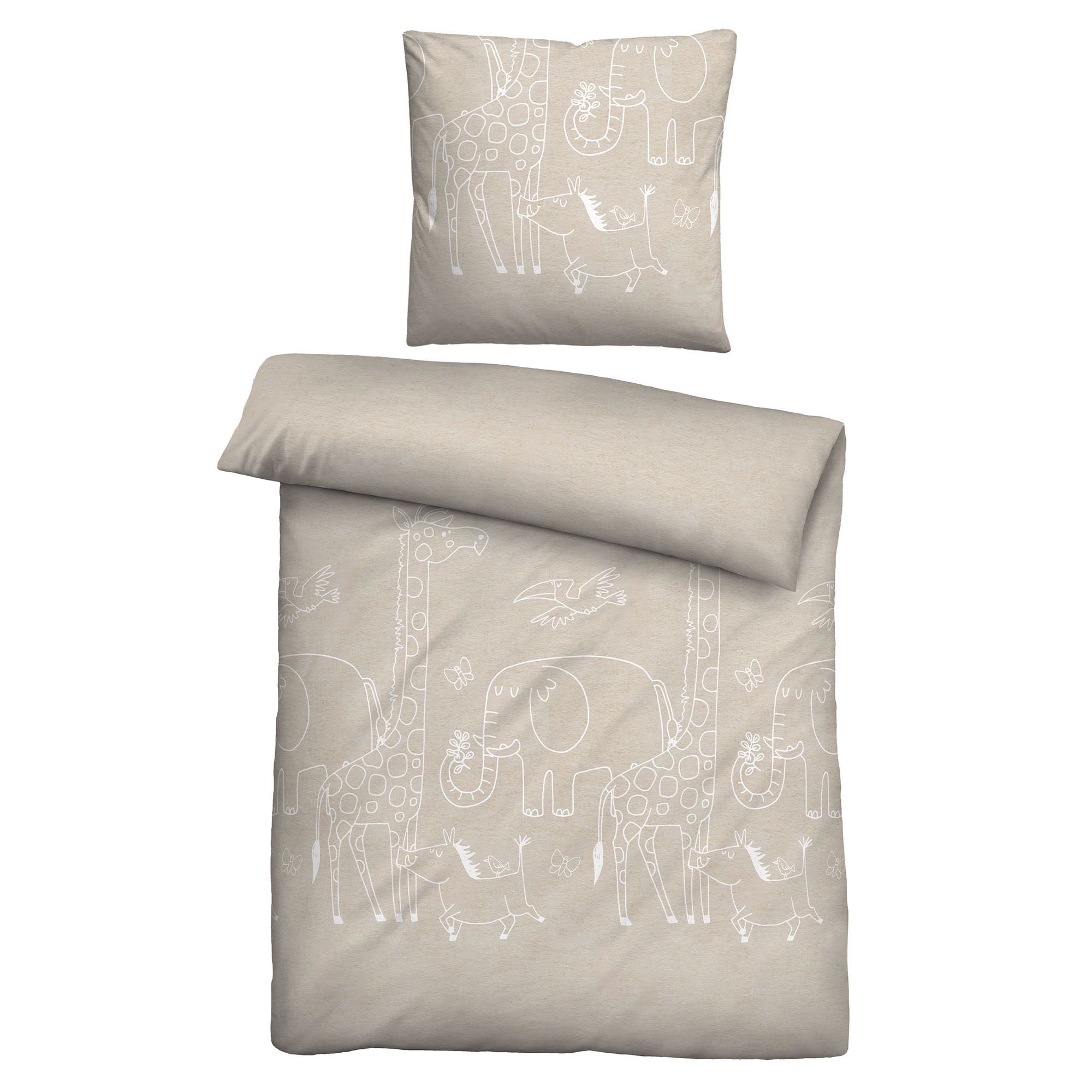 biberna® Kinderbettwäsche Tiere Melange-Flanell Einzelbett, 2tlg.