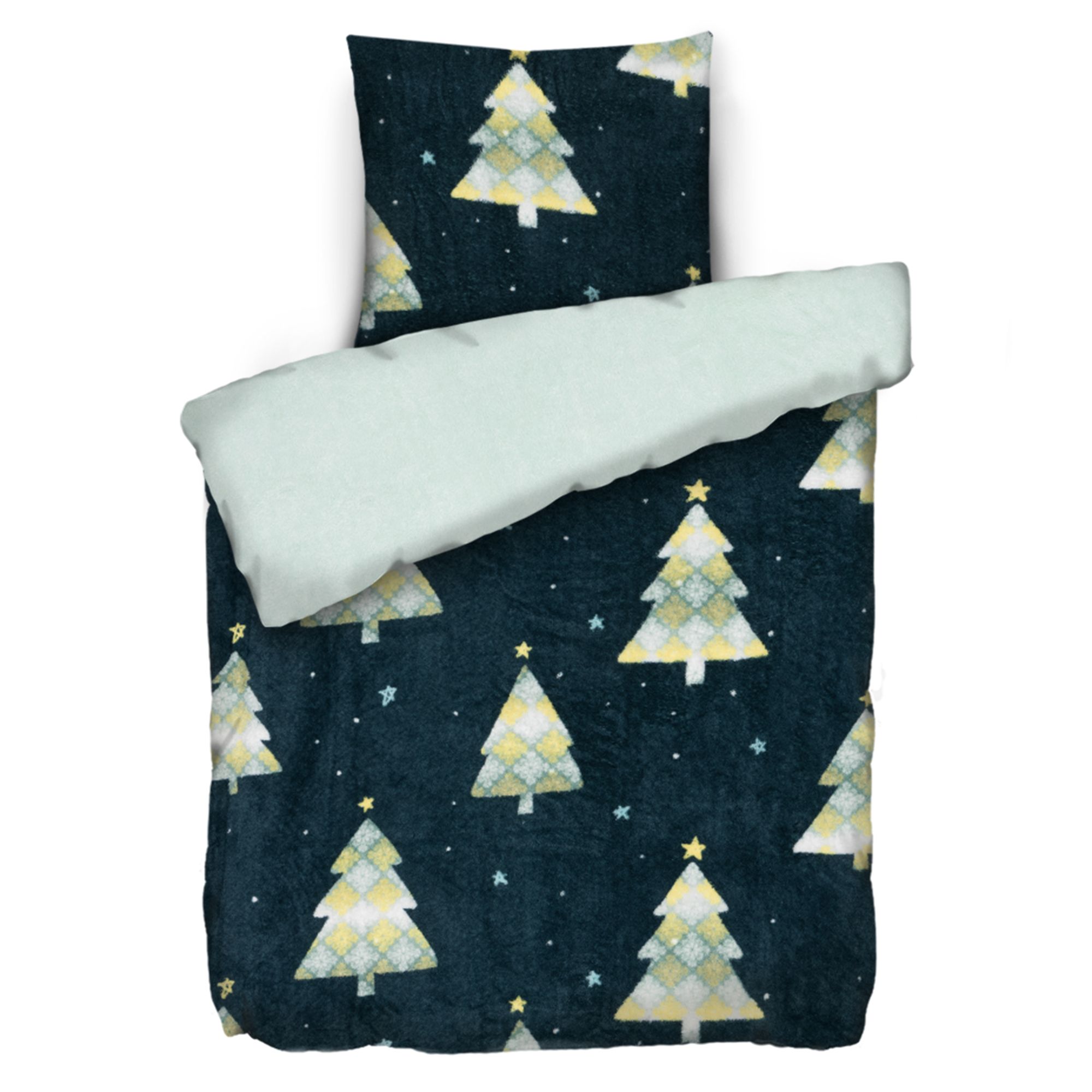BADIZIO Classic Wendebettwäsche Weihnachtsbäume Mikrofaser Plüsch Einzelbett, 2tlg.