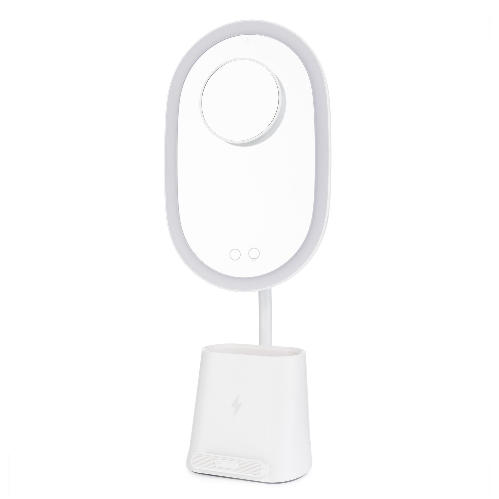 LED-Kosmetikspiegel mit Wireless Charger 3 Lichtfarben & Helligkeitsstufen inkl. Pinselhalter