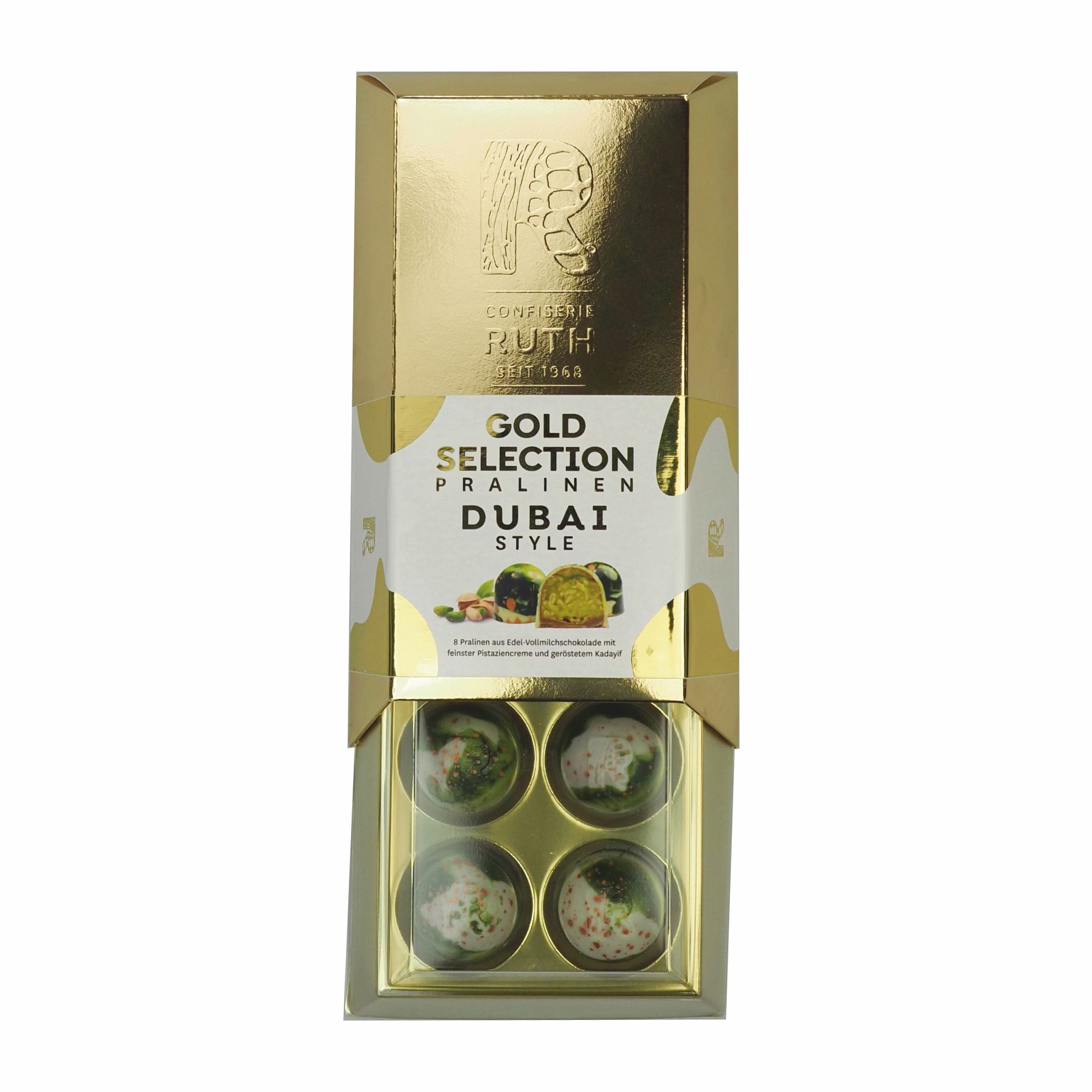 RUTH SCHOKOLADE Crunchy Pistachio Pralinen Dubai Style Inhalt 112g, 8 Stk.