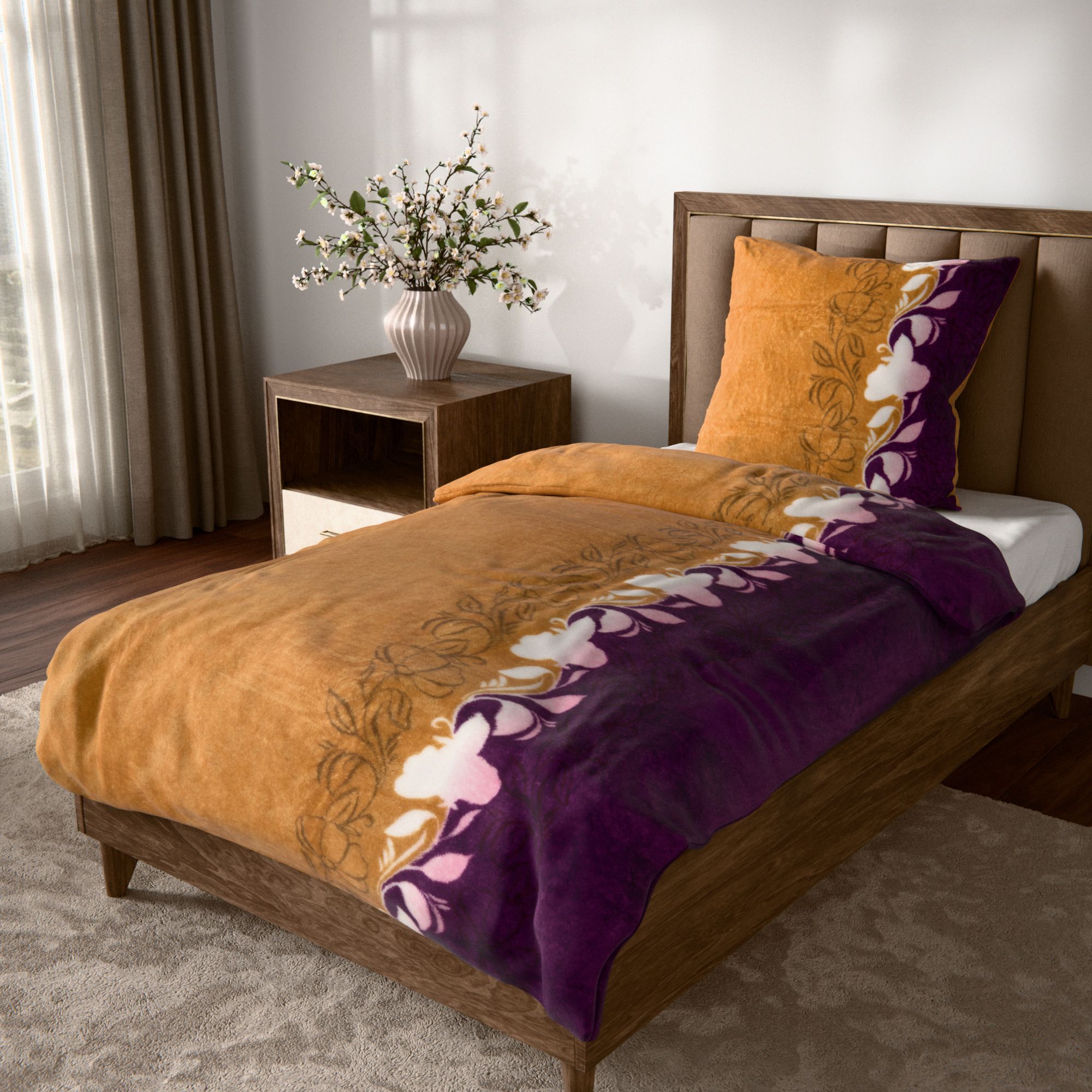 BADIZIO Classic Bettwäsche Blumenranken Mikrofaser Plüsch Einzelbett, 2tlg.