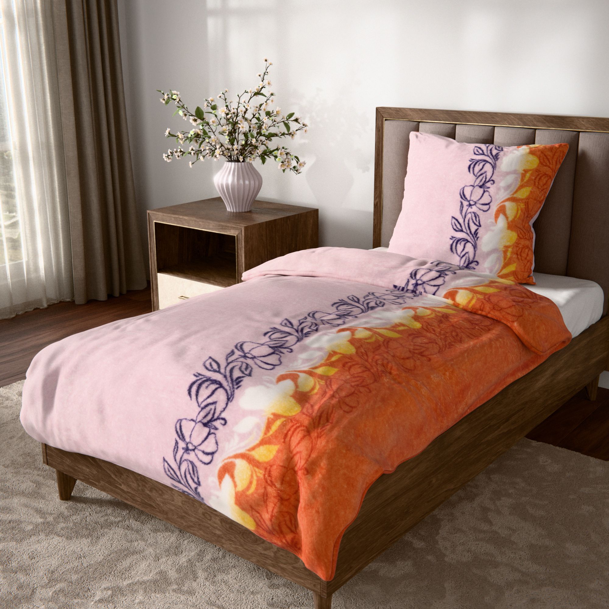 BADIZIO Classic Bettwäsche Blumenranken Mikrofaser Plüsch Einzelbett, 2tlg.