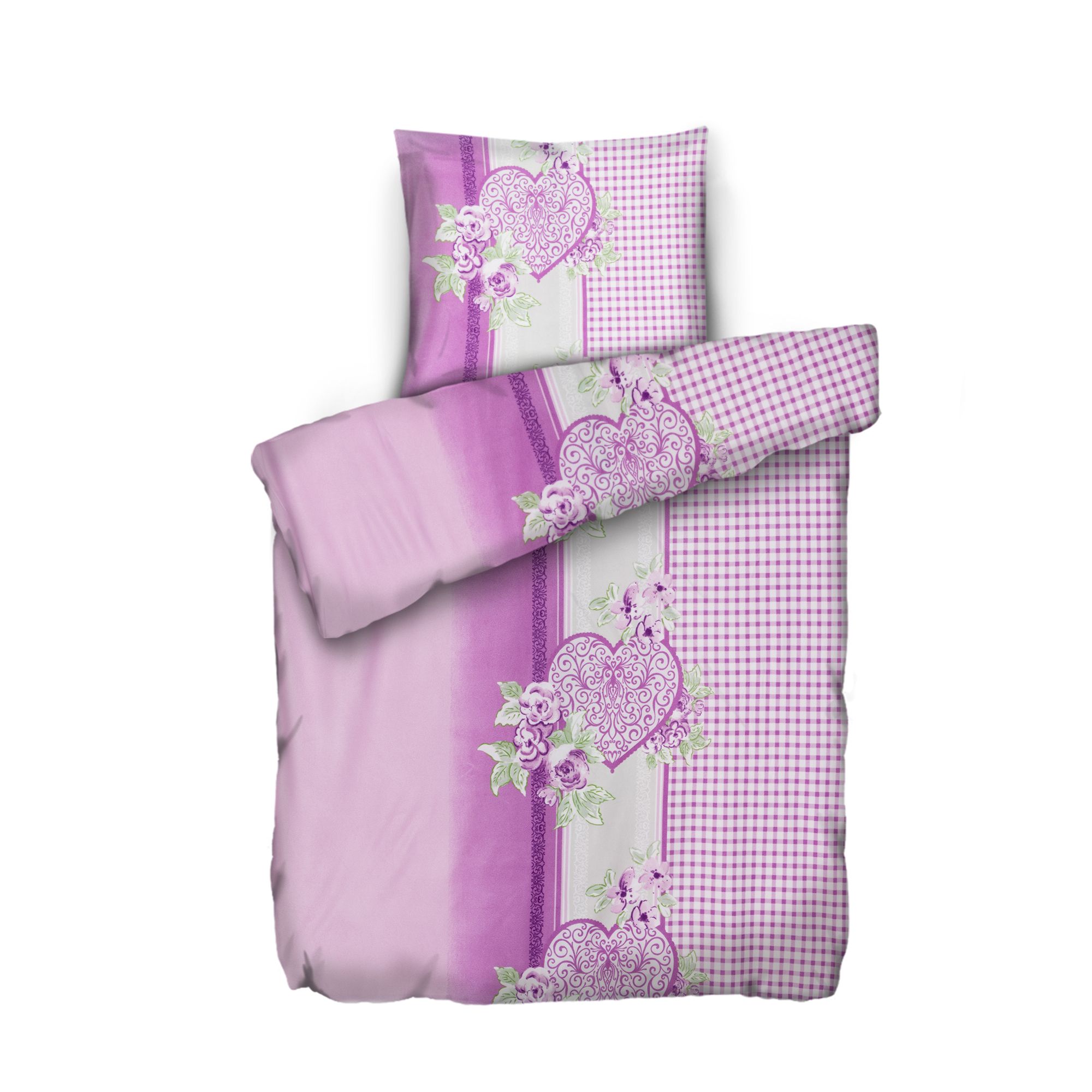 WINTERENGEL Bettwäsche Herz-Design Mikrofaser Flanell Einzelbett, 2tlg.
