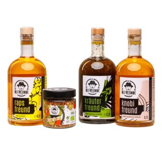 DIE ÖLFREUNDE Kennenlern Set 3 x Öl à 500ml und Bio Bruschetta Gewürz Inhalt 1,5l und 100g
