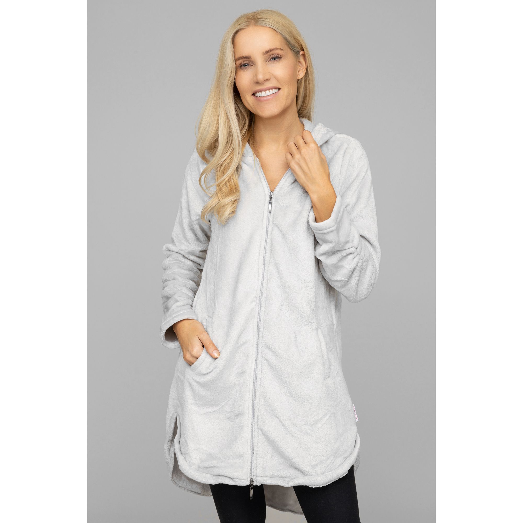 B-Ware MONT CHALET uni Damen-Langjacke Mikrofaser Chinchilla Kapuze