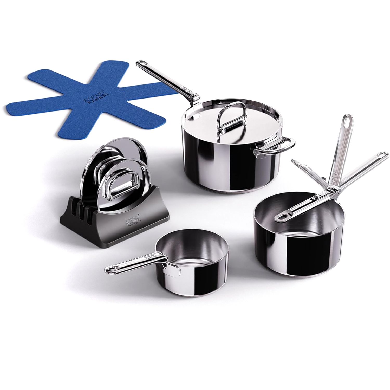 JOSEPH JOSEPH Space Steel 3-tlg. Kochtopf-Set einklappbare Griffe Ø 15/19/23cm