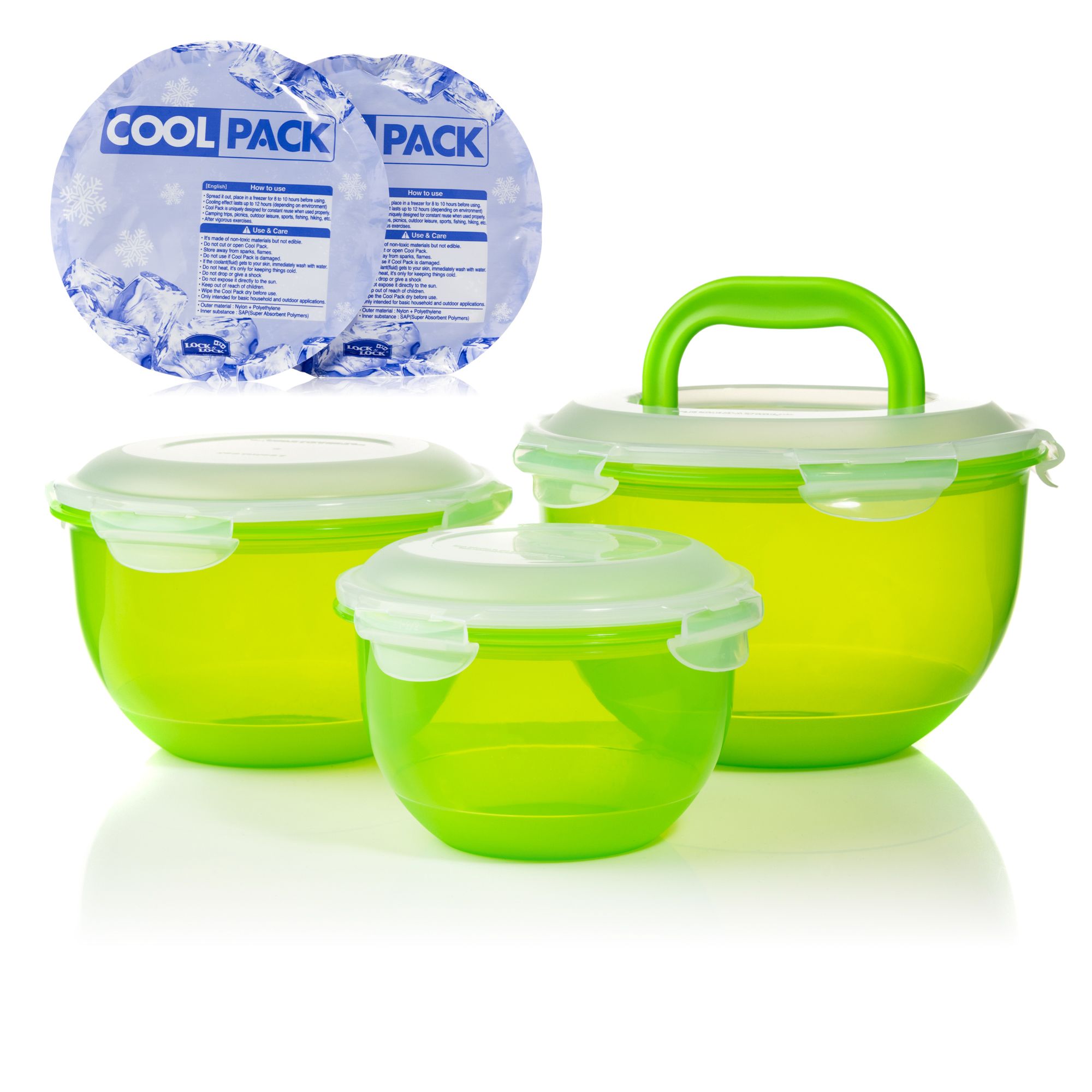 LocknLock 3 Frischhaltedosen 1,3L, 2,4L und 4L Dose mit Tragegriff inkl. 2x Kühlemente