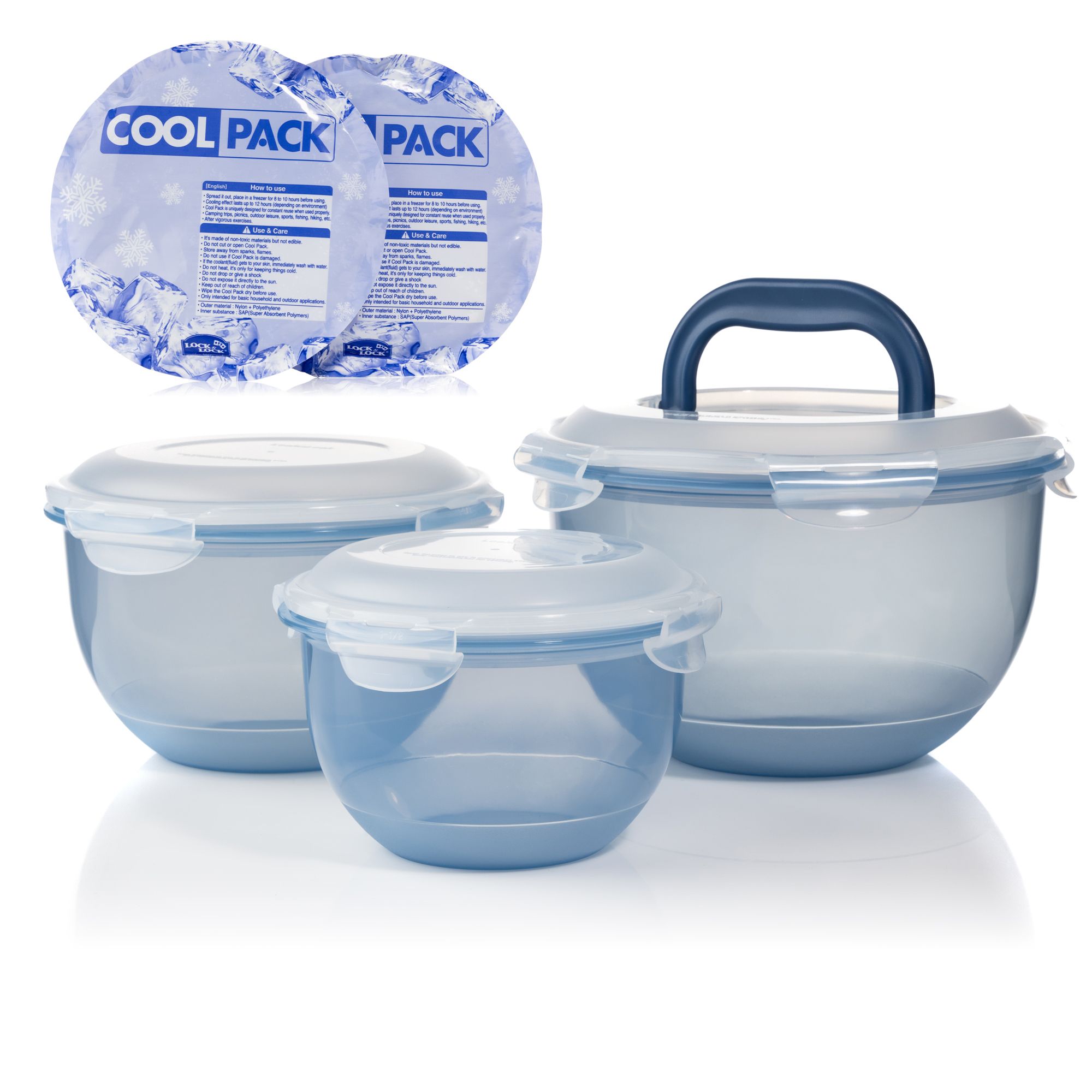 LocknLock 3 Frischhaltedosen 1,3L, 2,4L und 4L Dose mit Tragegriff inkl. 2x Kühlemente