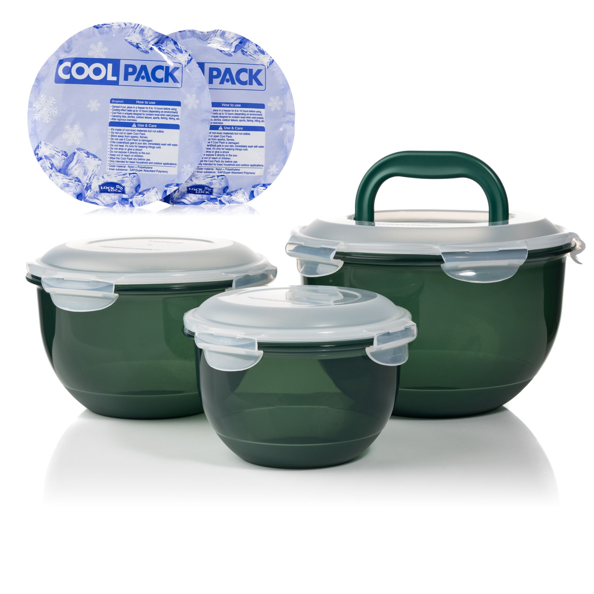 LocknLock 3 Frischhaltedosen 1,3L, 2,4L und 4L Dose mit Tragegriff inkl. 2x Kühlemente