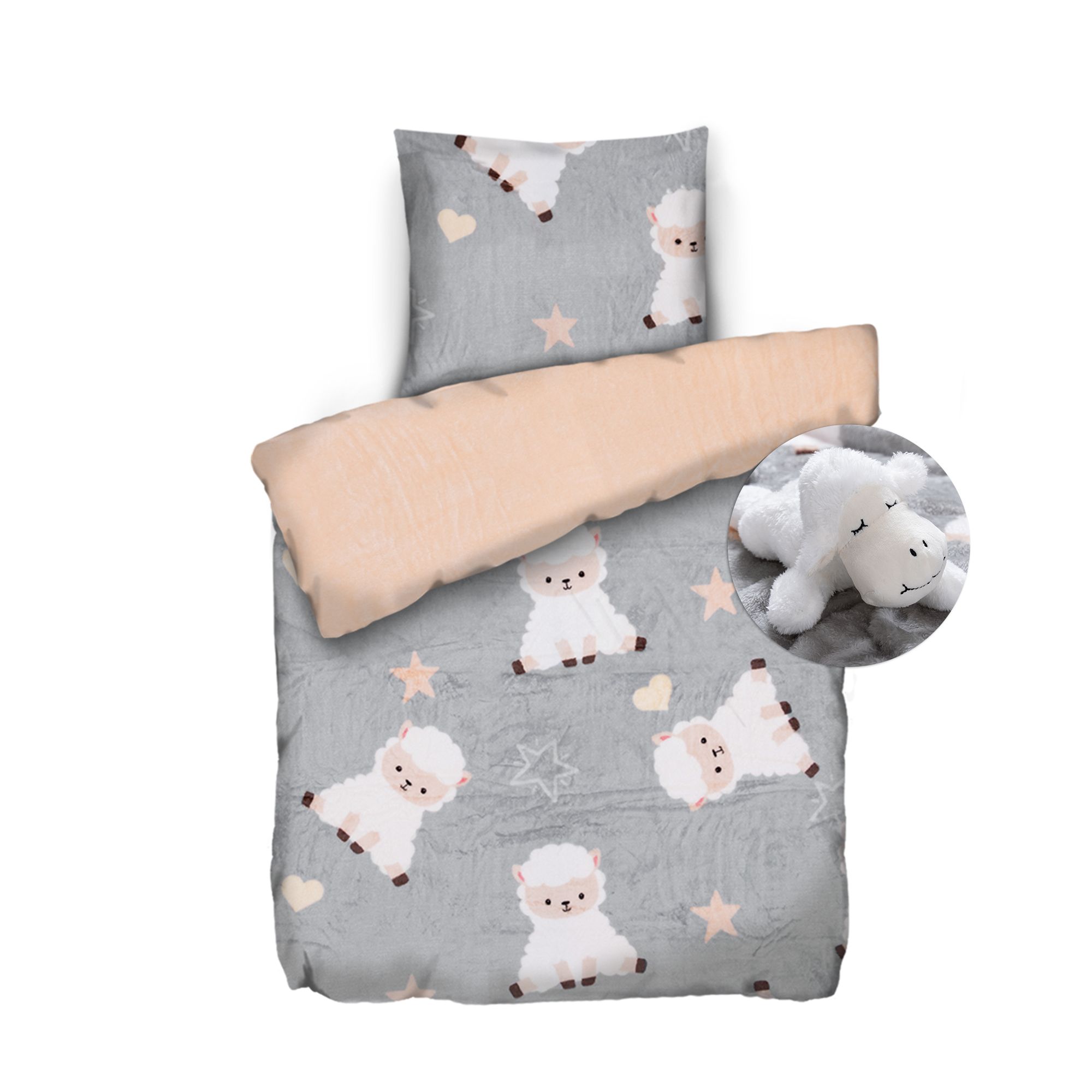 BADIZIO Classic Kinderbettwäsche inkl. Kuscheltier Mikrofaser Flanell Einzelbett, 3tlg.