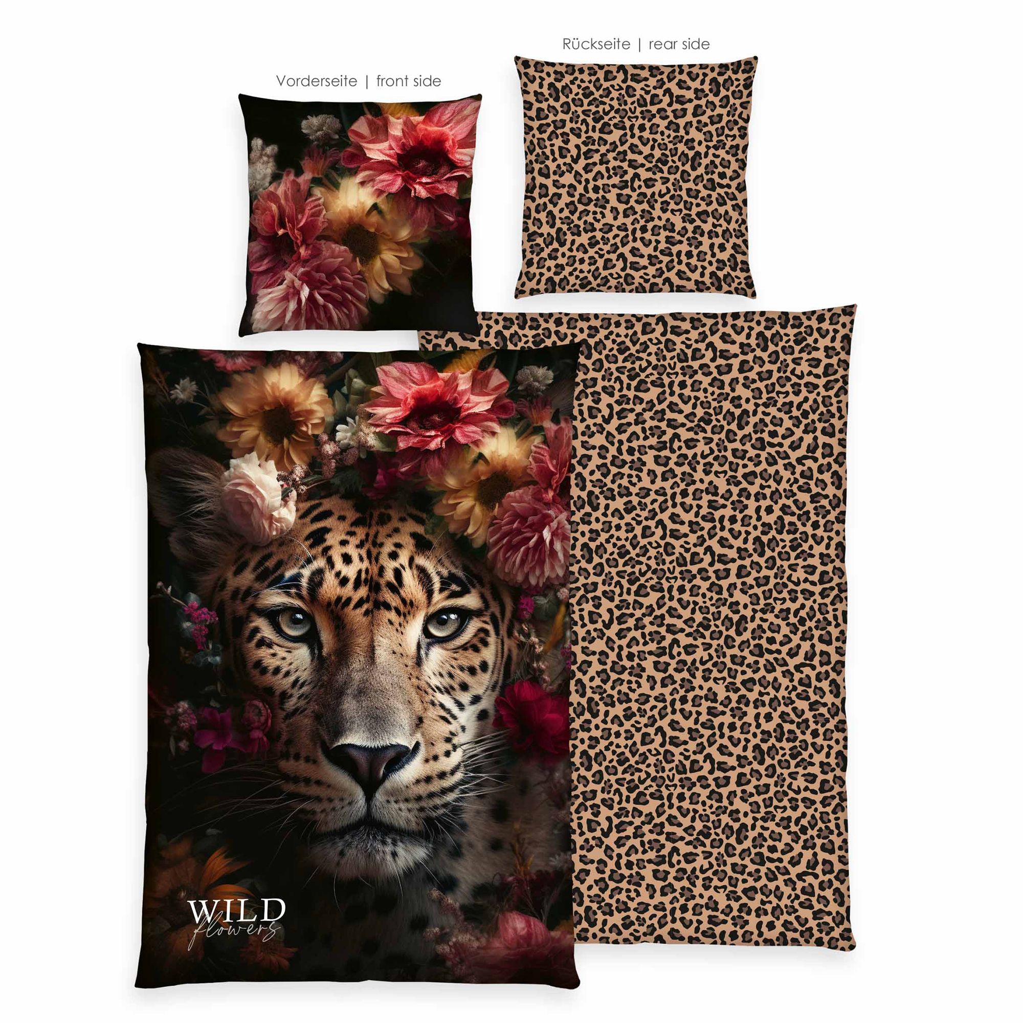 home® Edition by HERDING Bettwäsche Wild Flowers Leopard Baumwoll Renforcé Einzelbett, 2tlg.