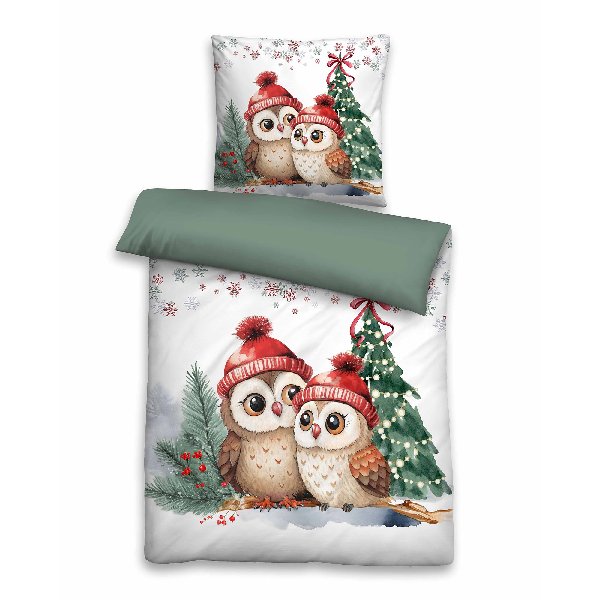 biberna® Wendebettwäsche Eulen Baumwoll Feinbiber Einzelbett, 2tlg.
