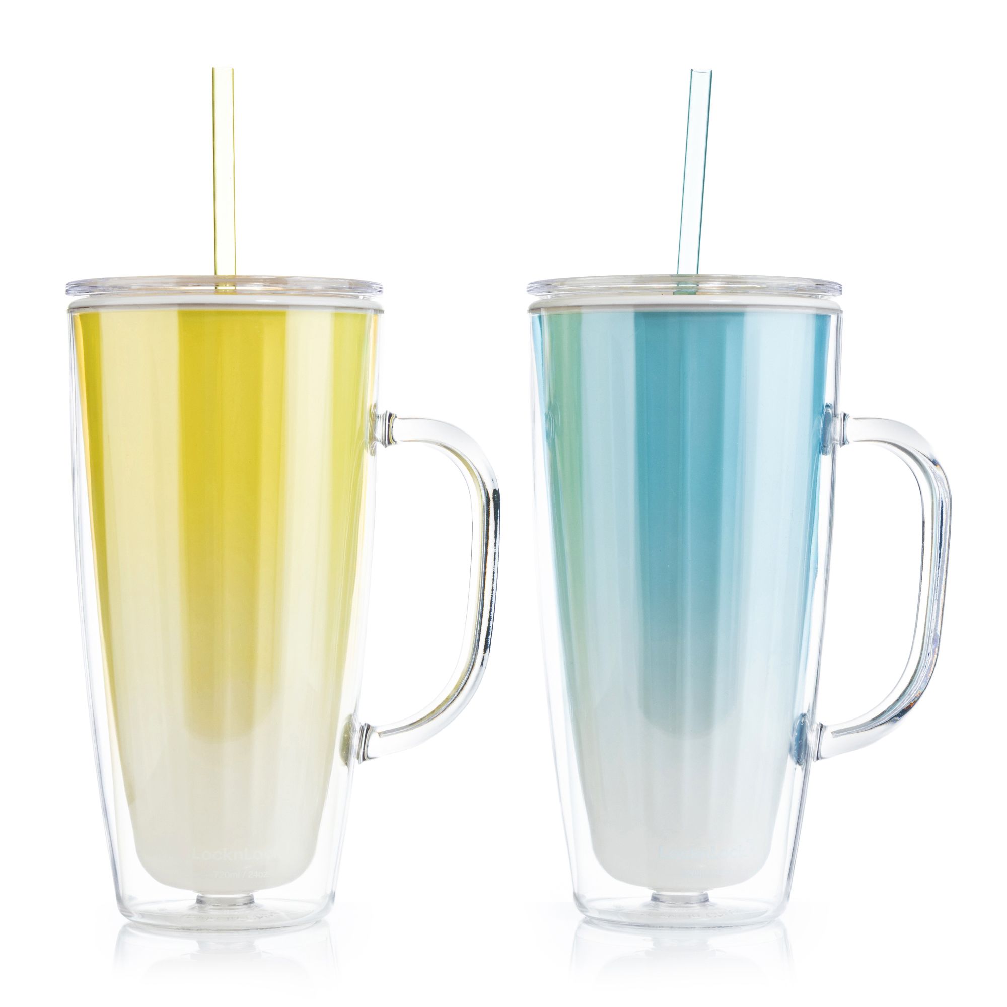LocknLock 2 Trinkbecher mit Trinkhalm und Henkel je 720ml Volumen