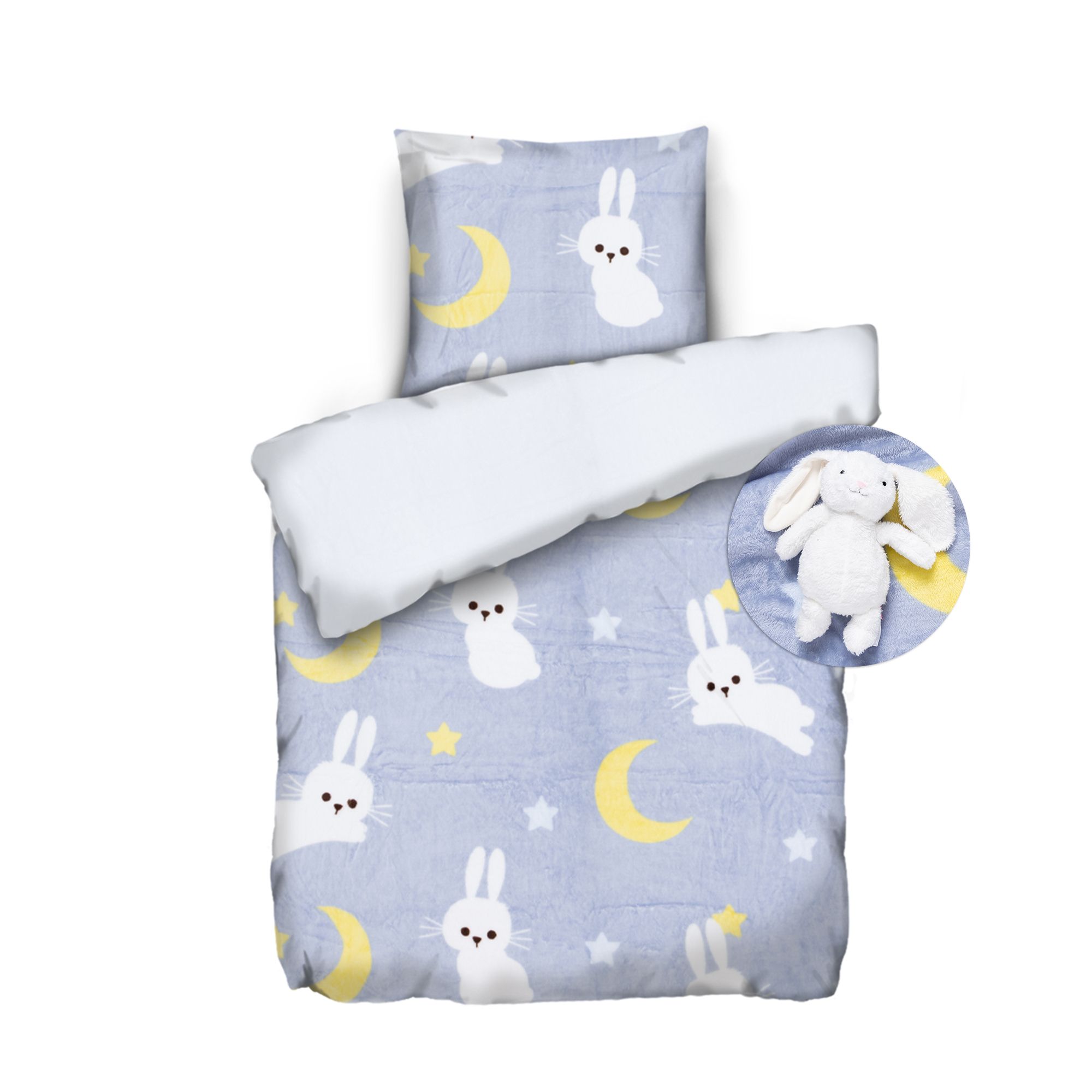 BADIZIO Classic Kinderbettwäsche inkl. Kuscheltier Mikrofaser Flanell Einzelbett, 3tlg.