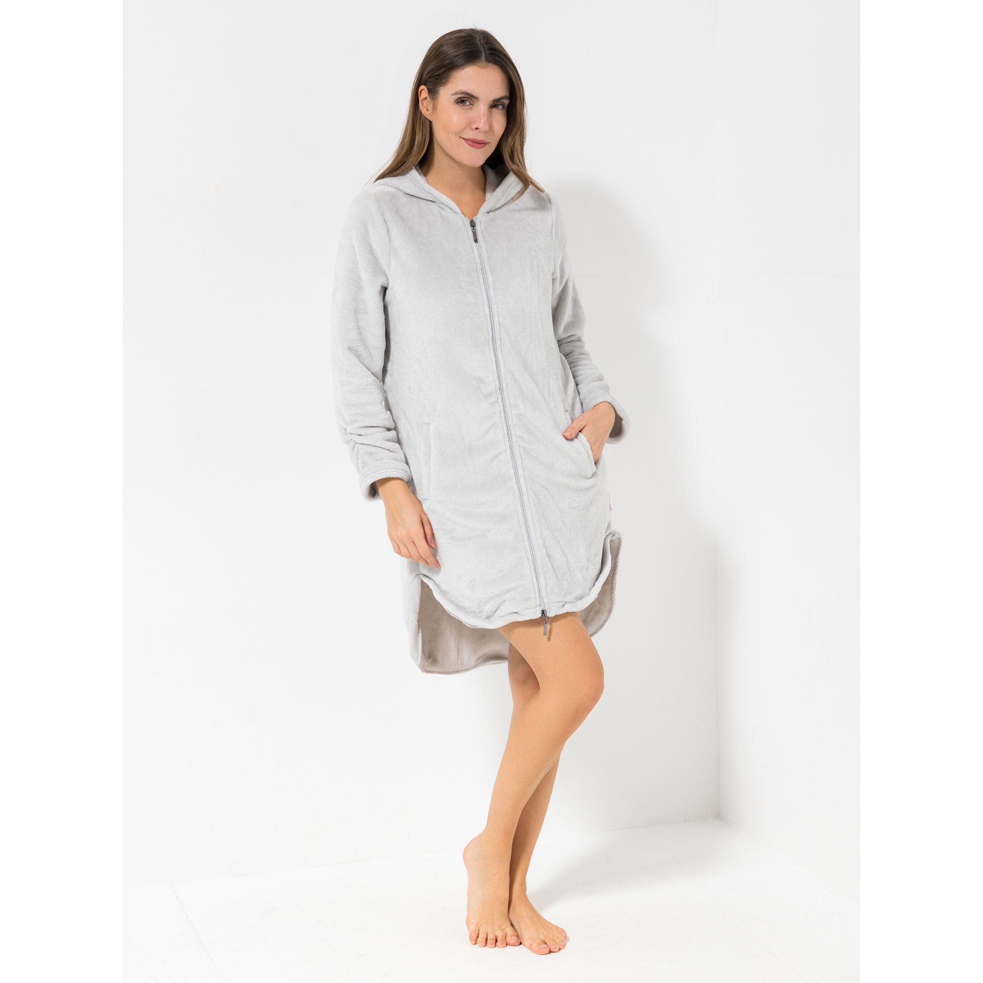 MONT CHALET Damen-Langjacke uni Mikrofaser Chinchilla Kapuze