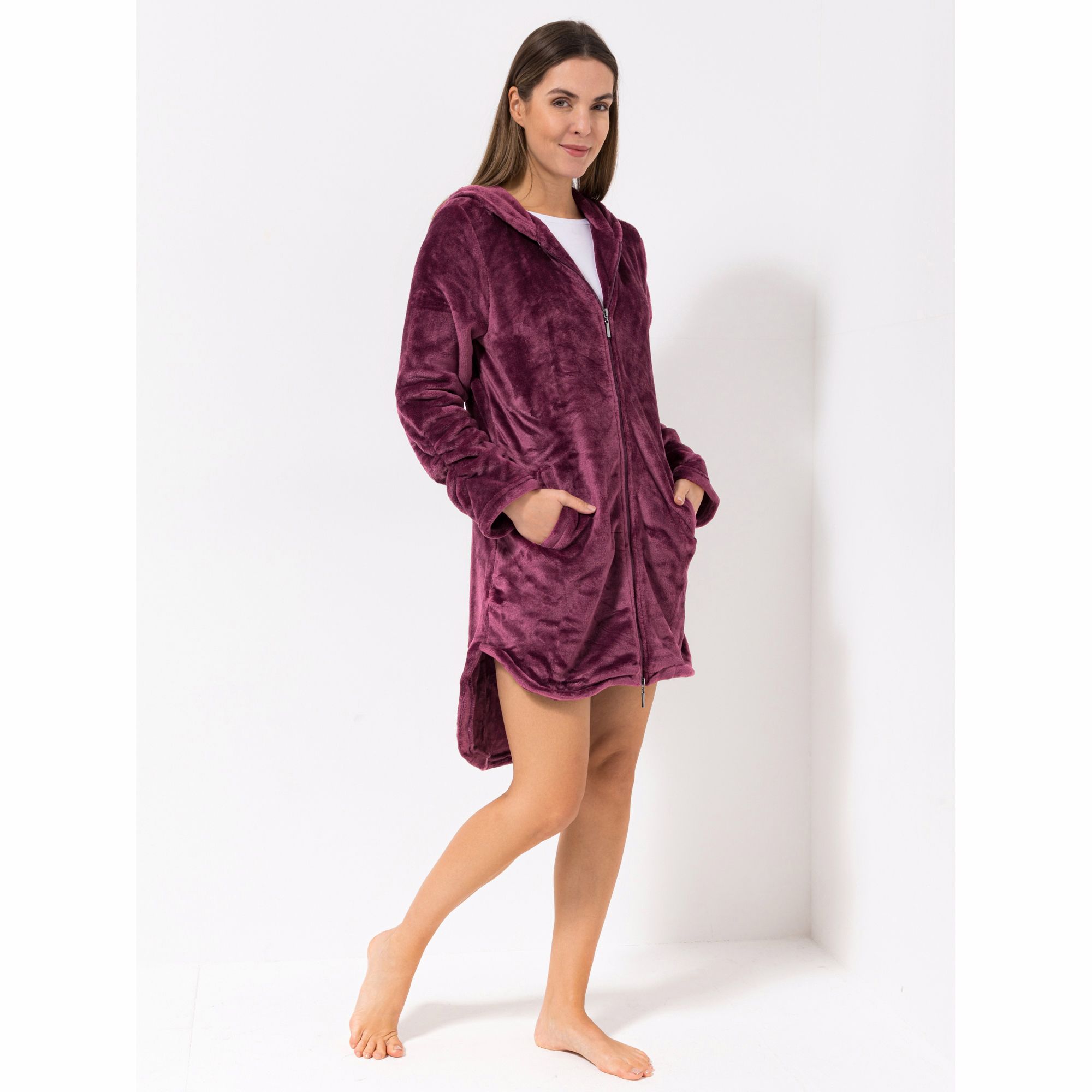 MONT CHALET Damen-Langjacke uni Mikrofaser Chinchilla Kapuze