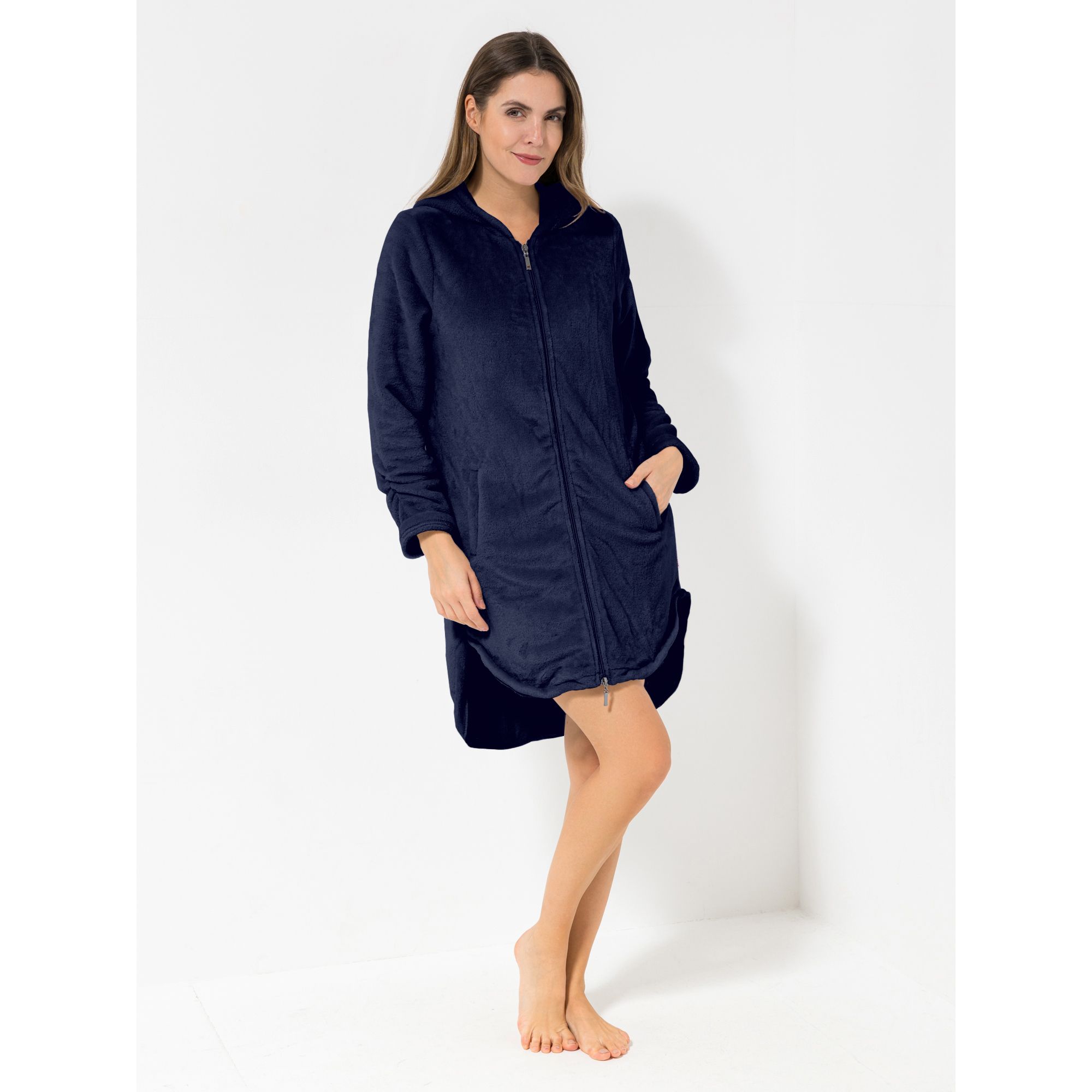 MONT CHALET Damen-Langjacke uni Mikrofaser Chinchilla Kapuze