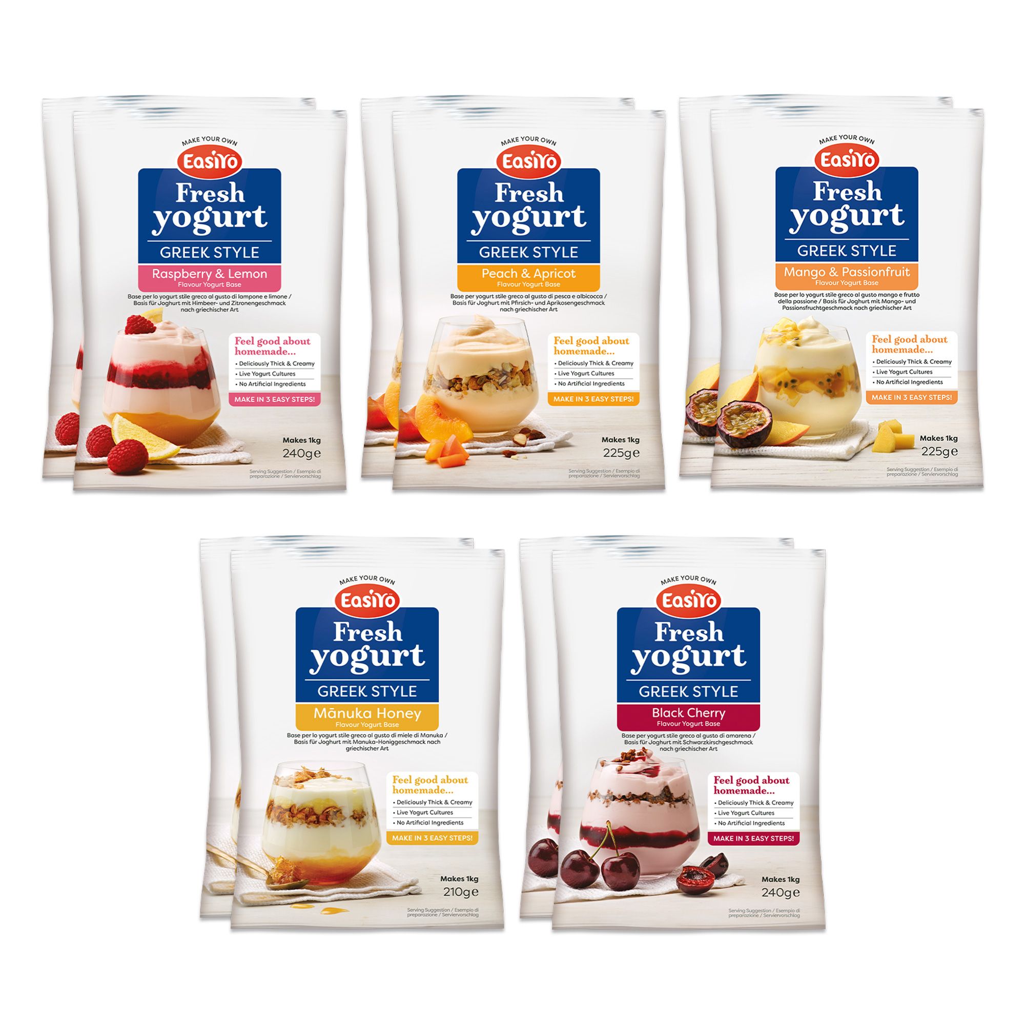 EASIYO Joghurtpulver 10 Beutel für 10kg frischen Joghurt 5 versch. Sorten