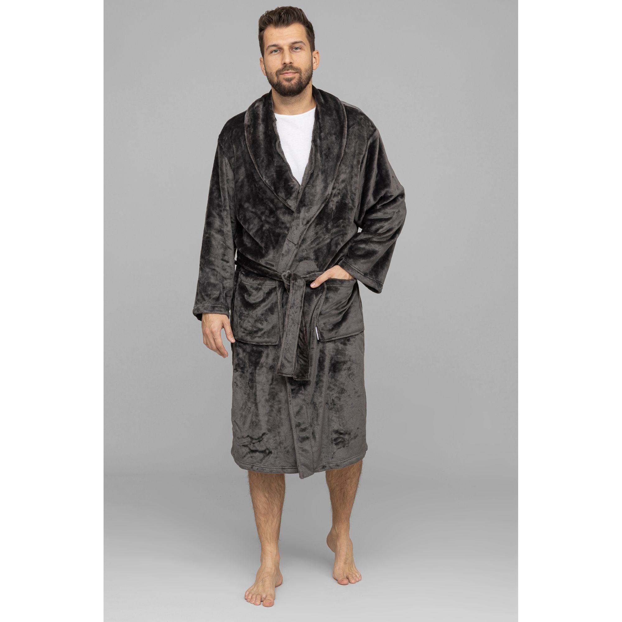 B-Ware MONT CHALET Herren- Wellnessmantel uni Mikrofaser Chinchilla