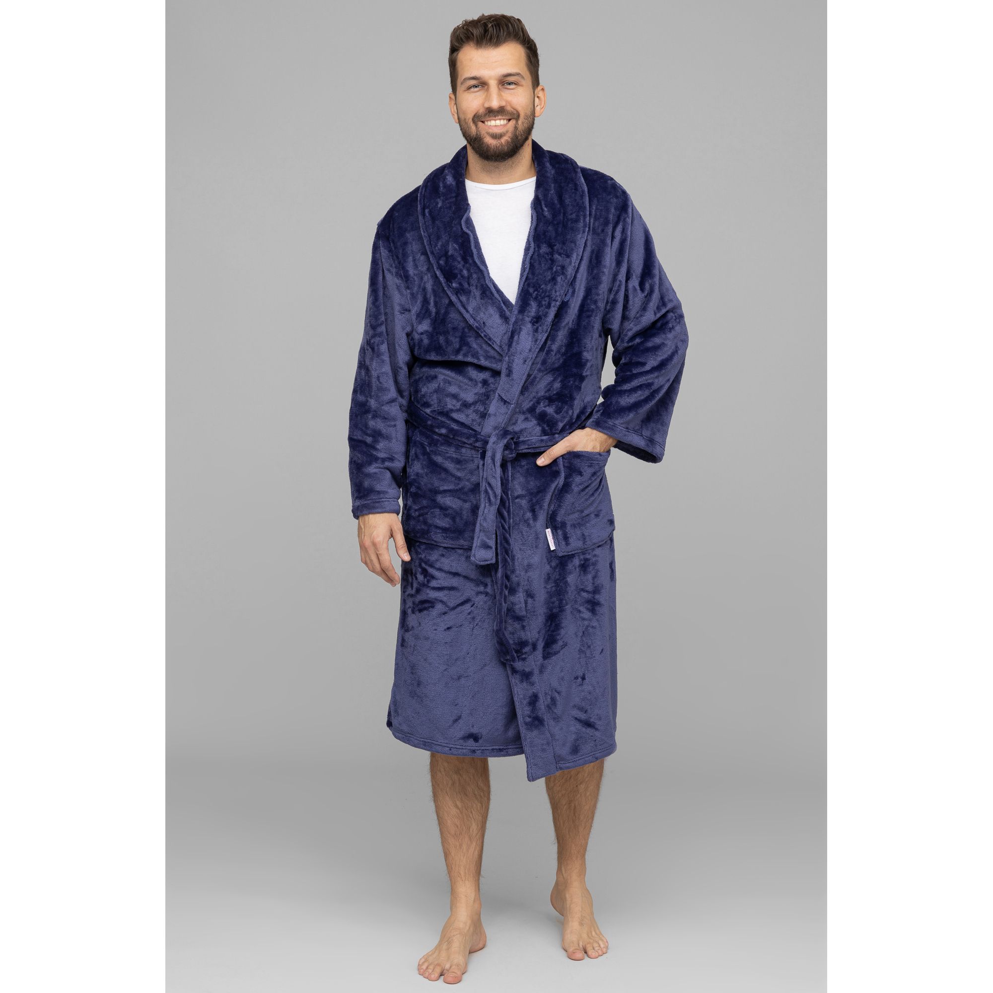 B-Ware MONT CHALET Herren- Wellnessmantel uni Mikrofaser Chinchilla