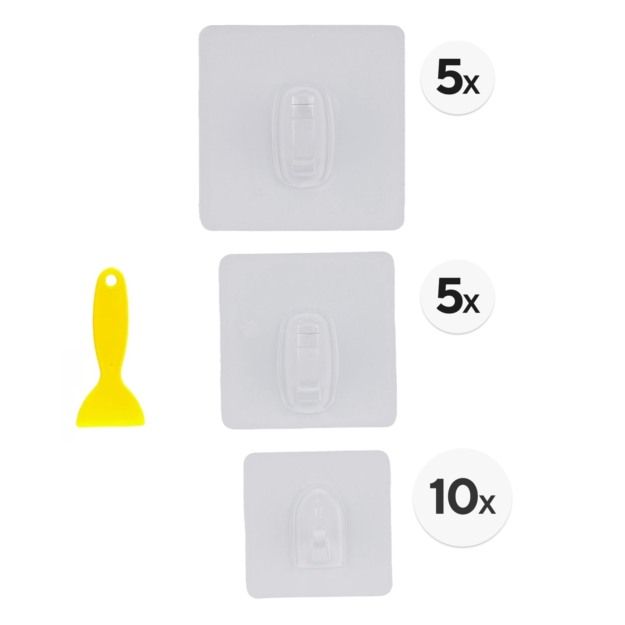 AQURAT Selbstklebende Haken wiederverwendbar verschiedene Arten 20 Stück + Schaber