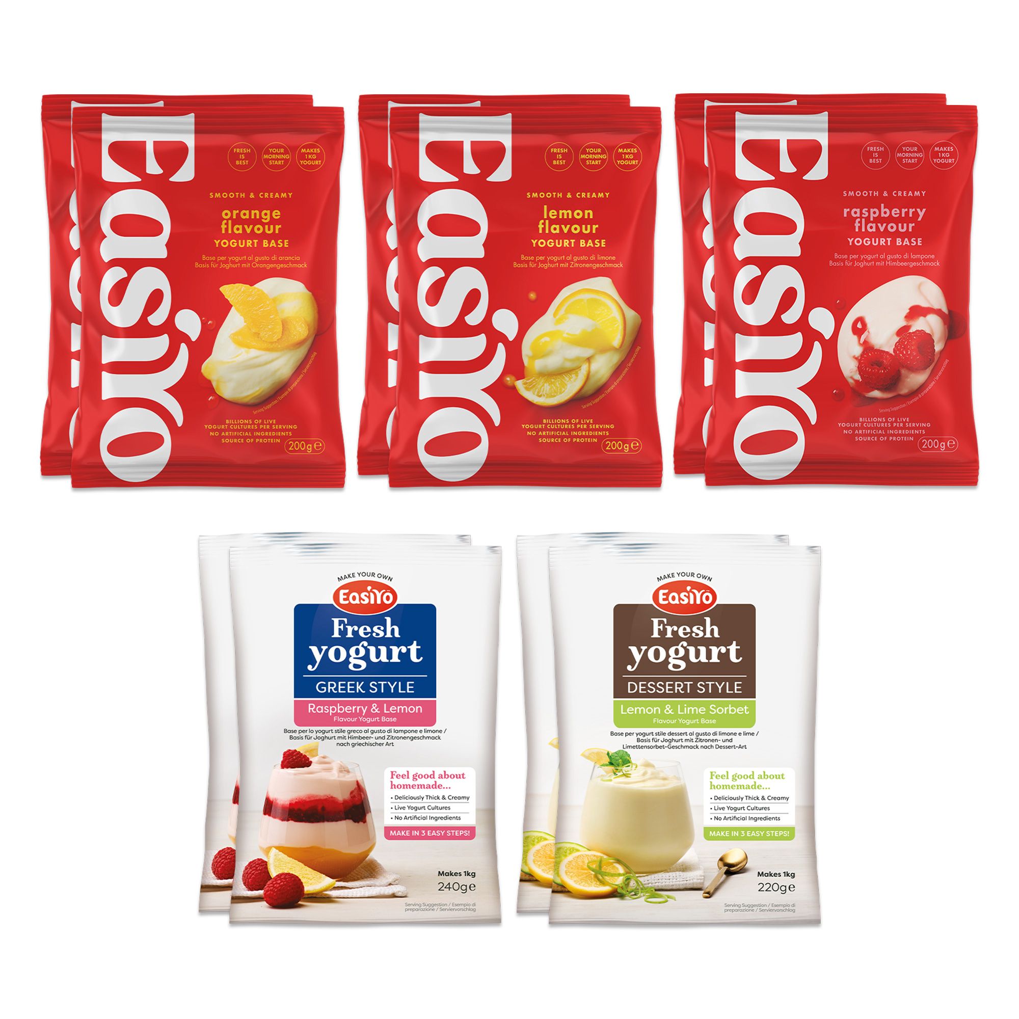 EASIYO Joghurtpulver 10 Beutel für 10kg frischen Joghurt 5 versch. Sorten