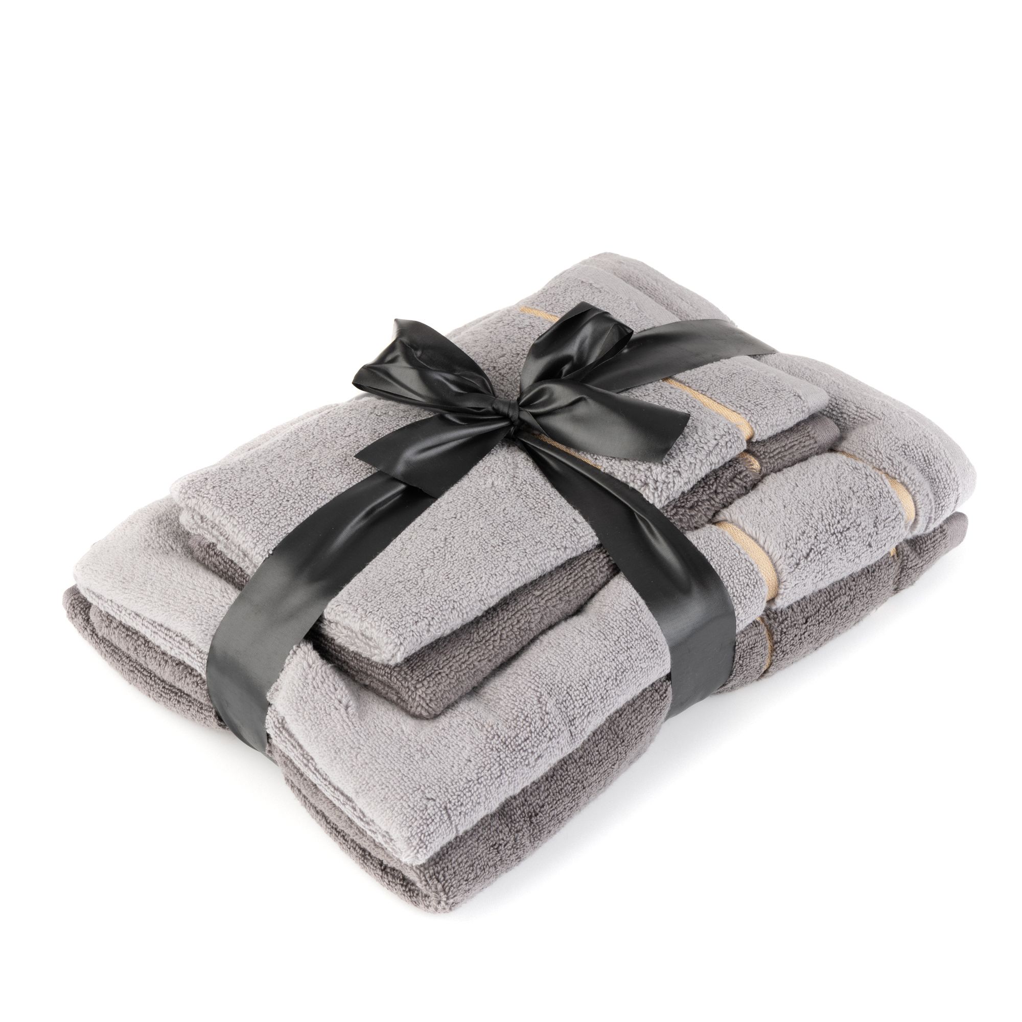 SEEDÜNE Handtuch-Set, 4tlg. goldene Bordüre 100% Baumwolle inkl. Schleife