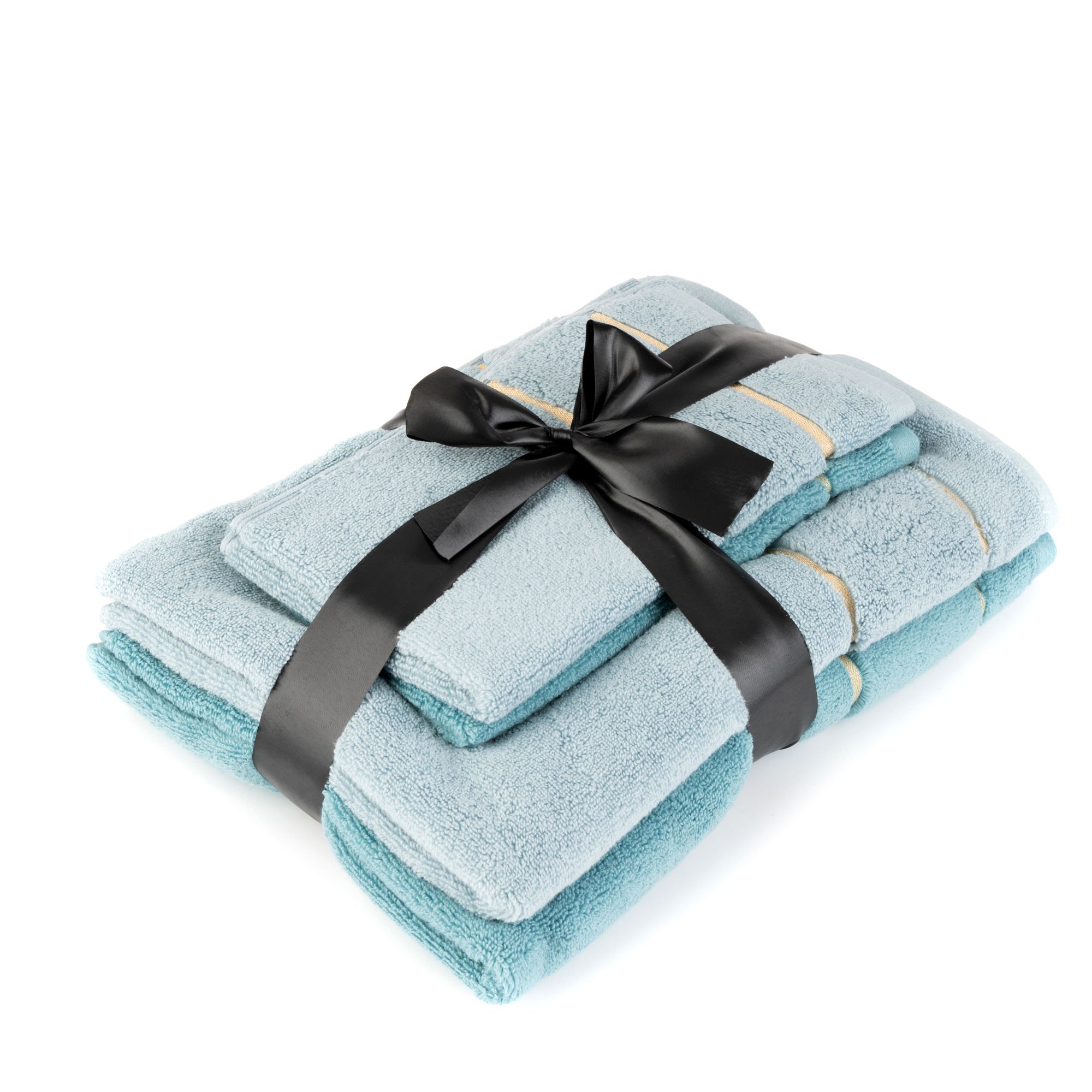 SEEDÜNE Handtuch-Set, 4tlg. goldene Bordüre 100% Baumwolle inkl. Schleife