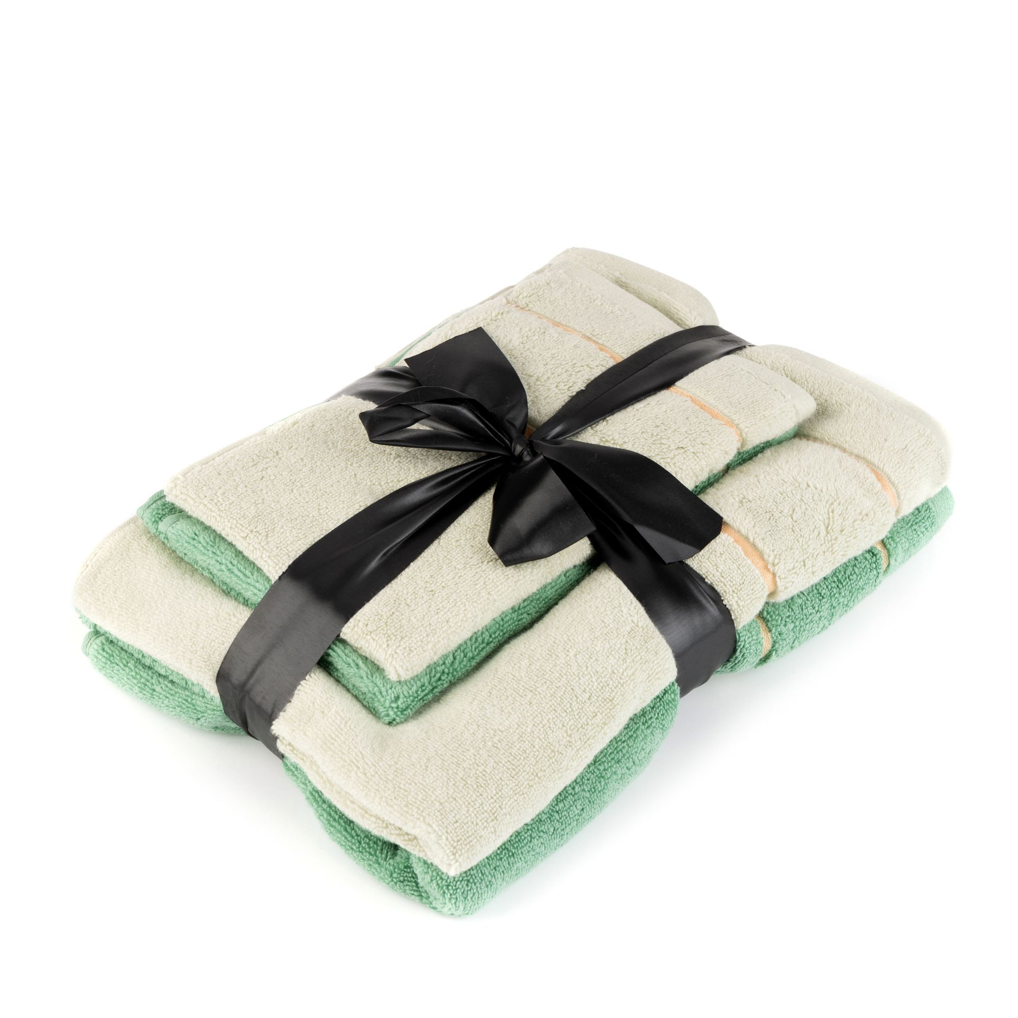 SEEDÜNE Handtuch-Set, 4tlg. goldene Bordüre 100% Baumwolle inkl. Schleife