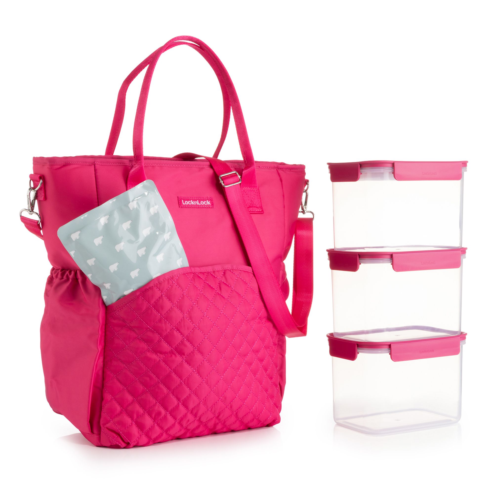  LocknLock 3 Frischhaltedosen Classic Plus, je 2L mit Kühltasche inkl. Kühlpack, Trageriemen