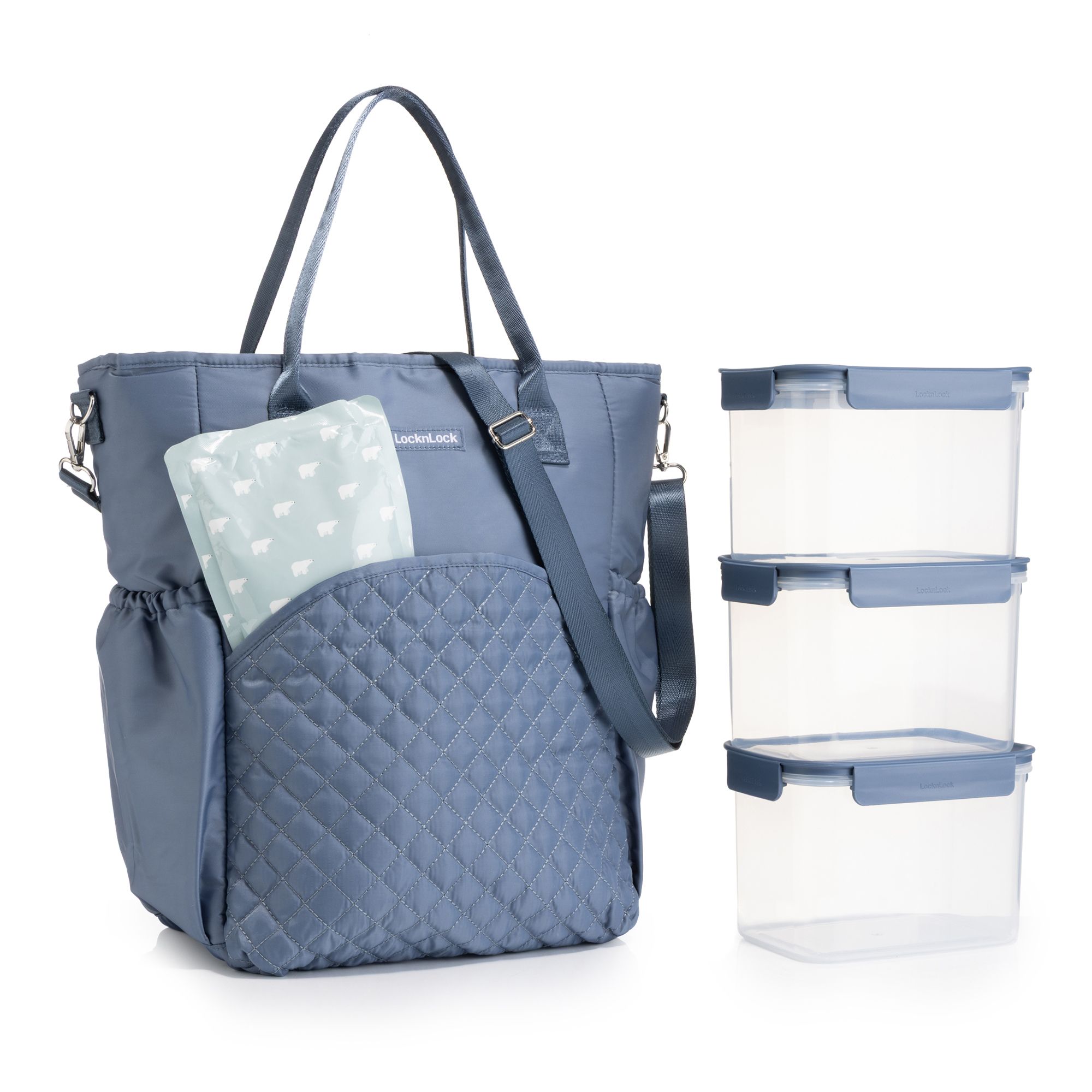 LocknLock 3 Frischhaltedosen Classic Plus, je 2L mit Kühltasche inkl. Kühlpack, Trageriemen