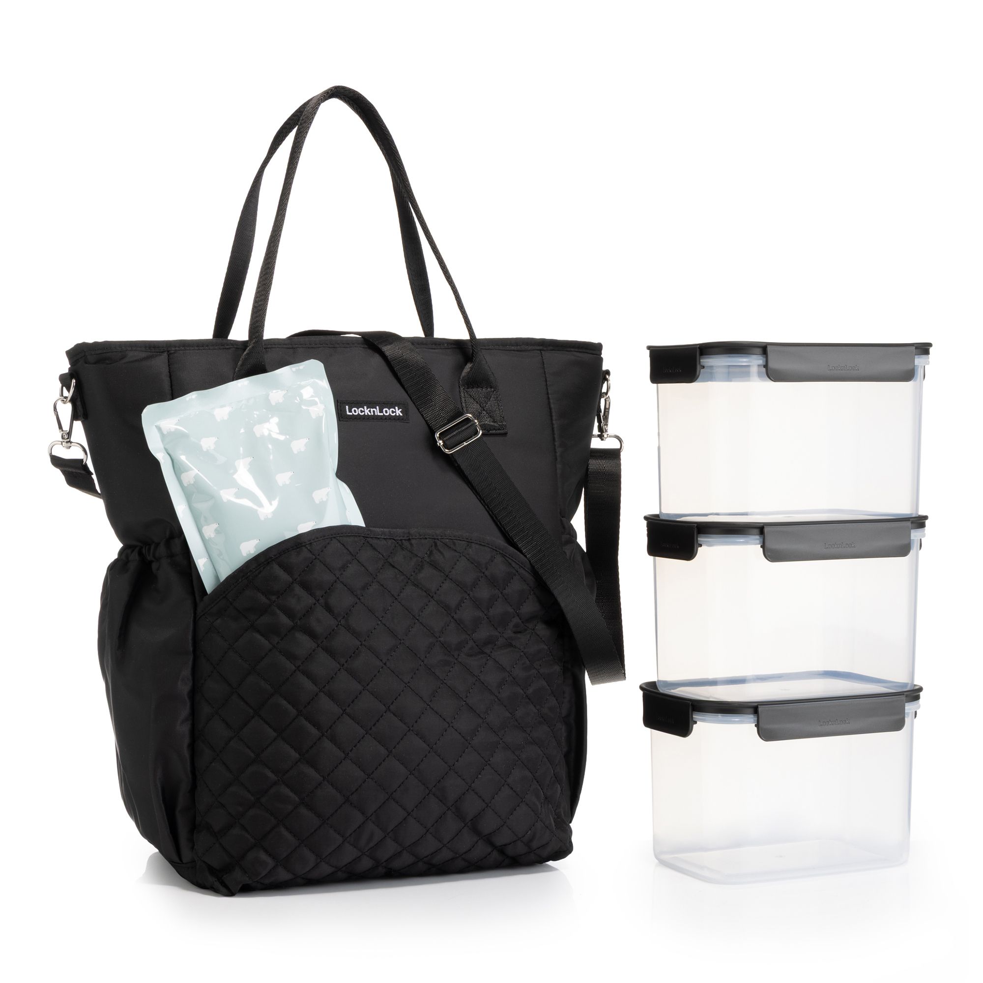 LocknLock 3 Frischhaltedosen Classic Plus, je 2L mit Kühltasche inkl. Kühlpack, Trageriemen
