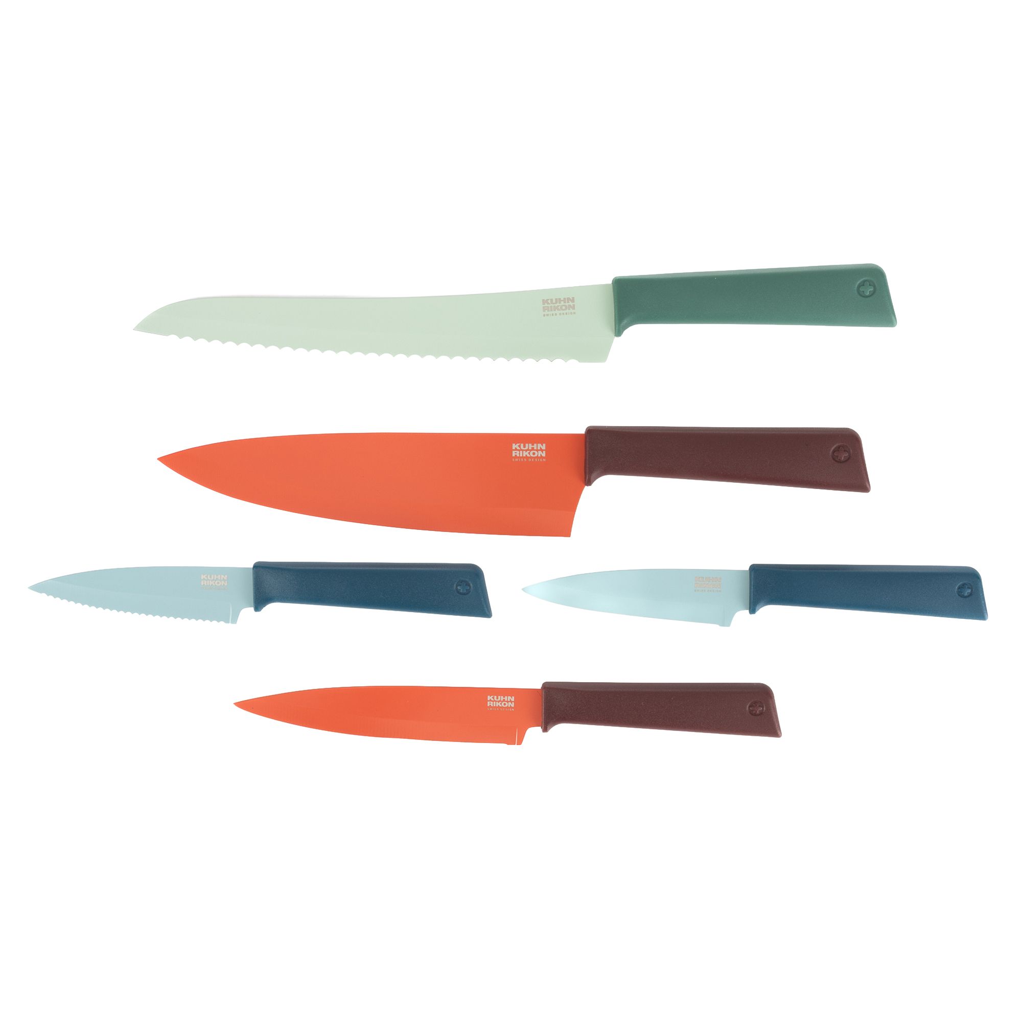 KUHN RIKON Messer-Set Colori 5tlg. mit Silikongriffen und Klingenschutz