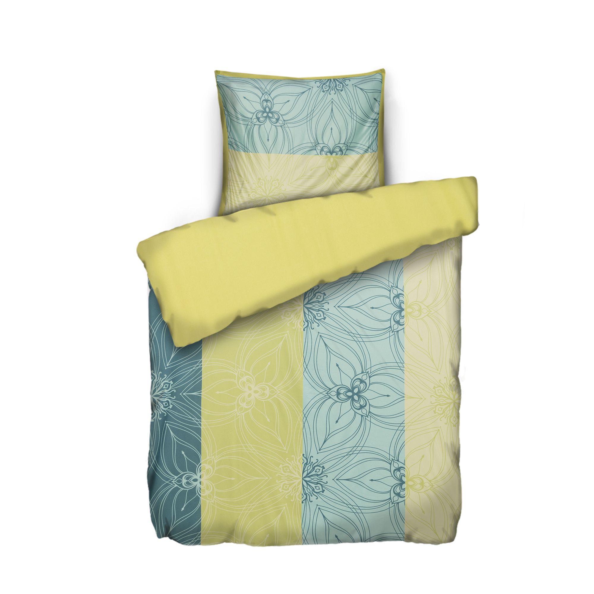 JERYMOOD Wendebettwäsche florale Streifen Mikrofaser Jersey Einzelbett, 2tlg.