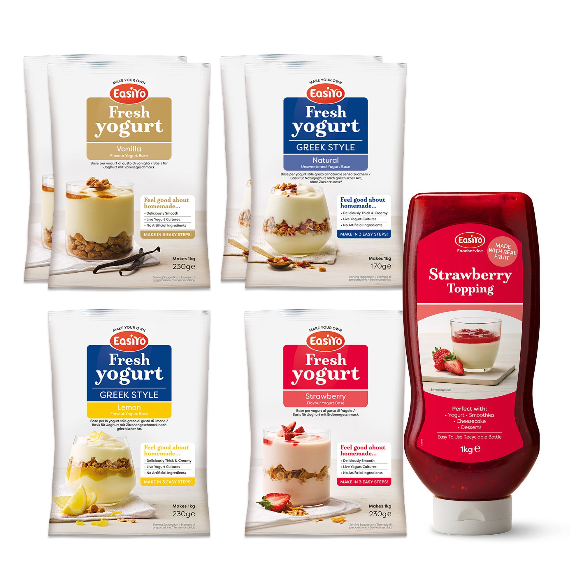  EASIYO Erdbeer Topping und 6 Beutel für 6kg frischen Joghurt 4 versch. Sorten
