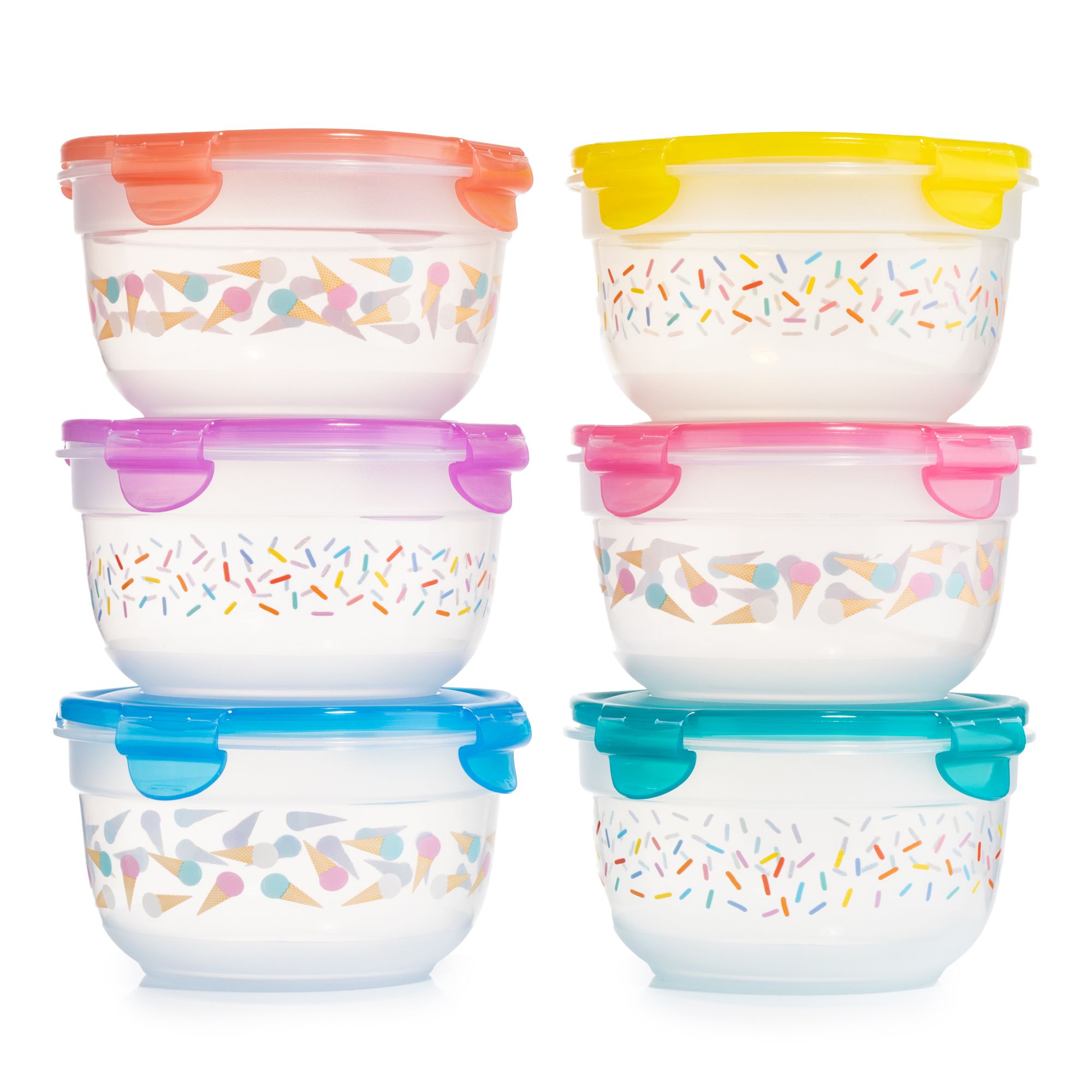 LocknLock 6 Frischhaltedosen im Farbmix stapelbar, bedruckt je 850ml Volumen