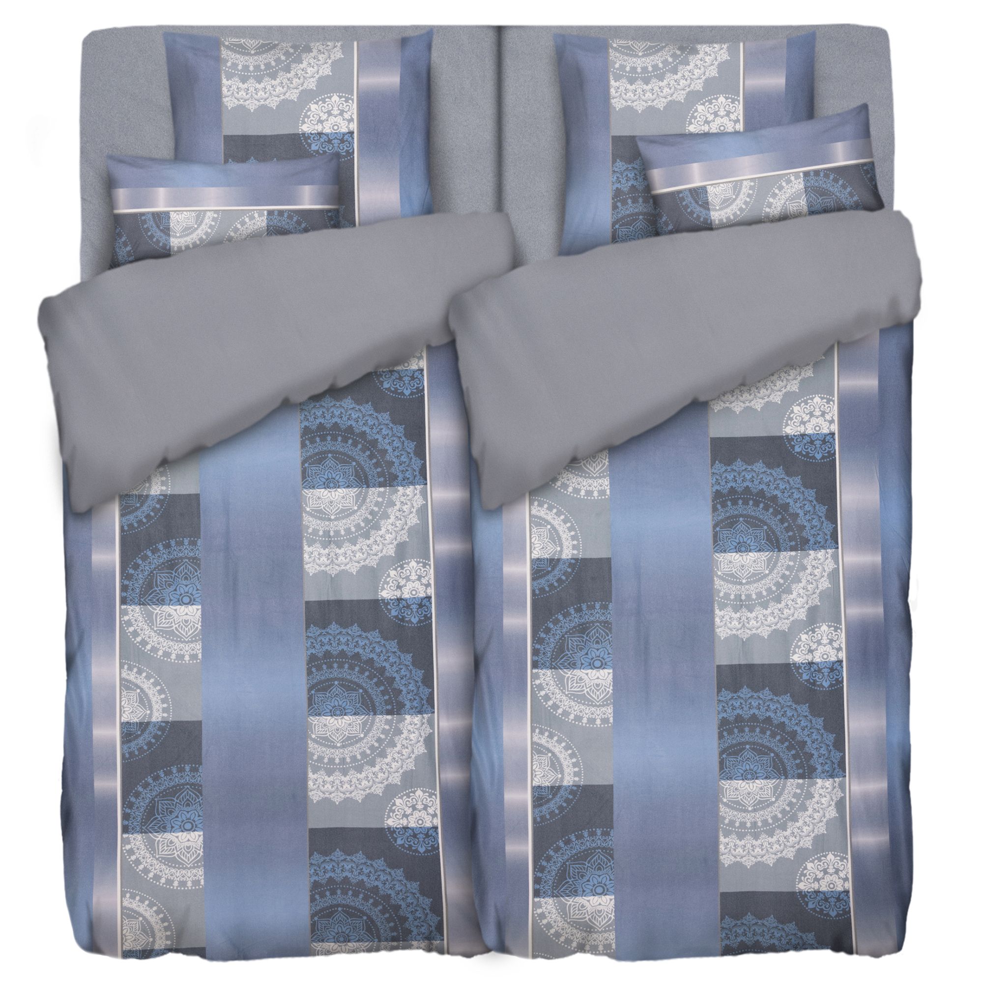 WINTERENGEL Wendebettwäsche Streifen & Ornamente Mikrofaser Flanell Einzelbett, 8tlg.