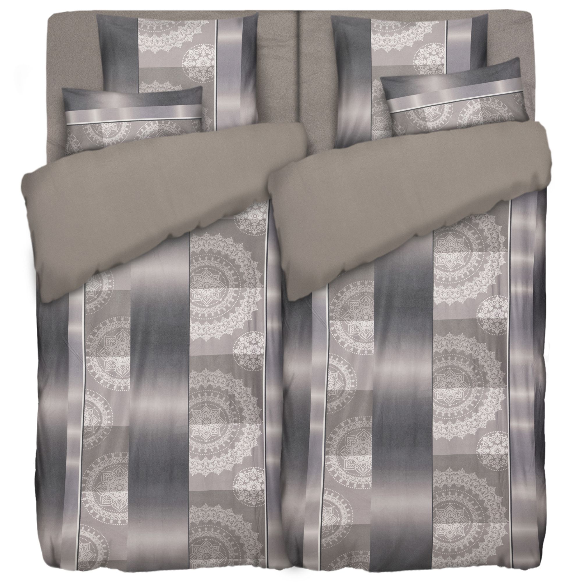 WINTERENGEL Wendebettwäsche Streifen & Ornamente Mikrofaser Flanell Einzelbett, 8tlg.