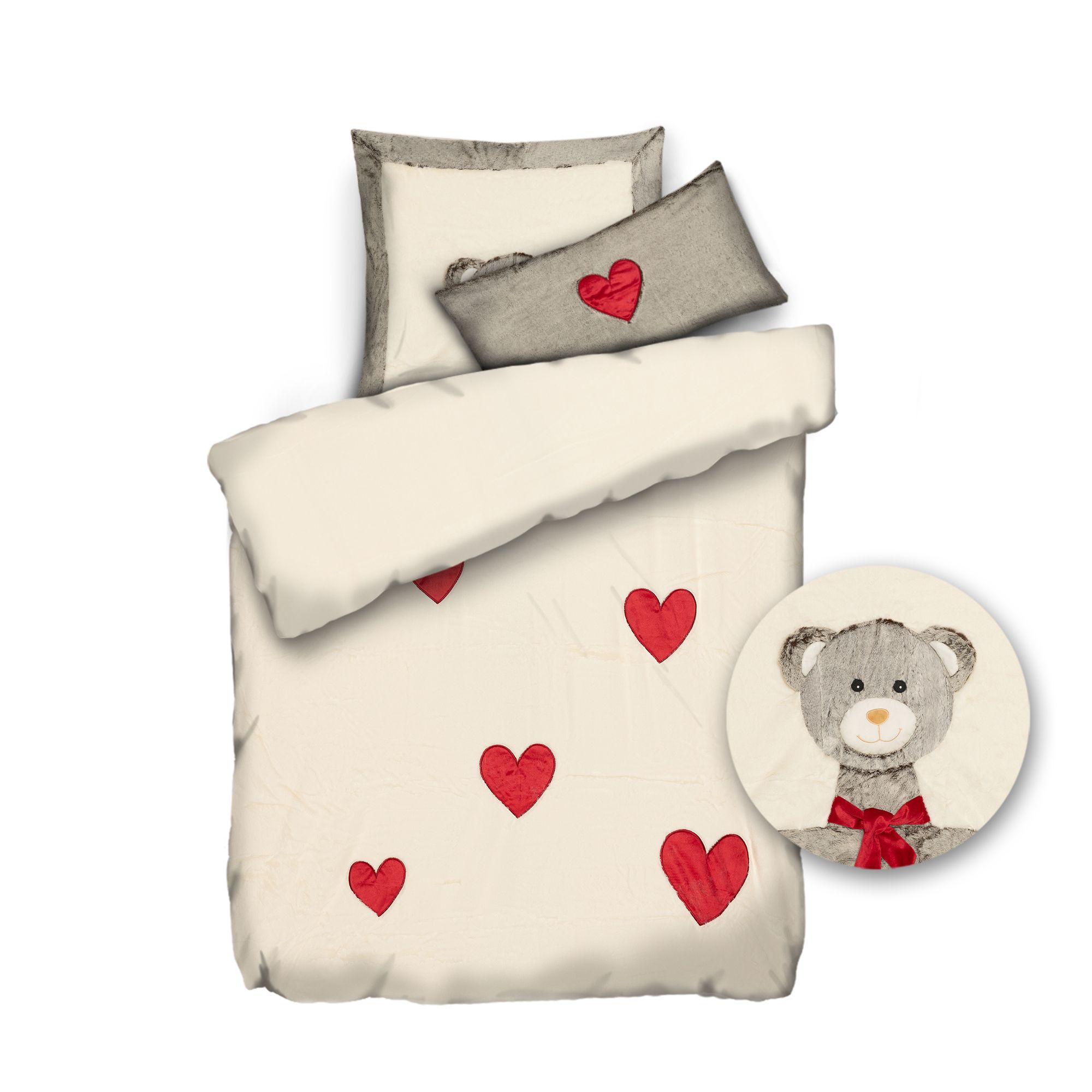 MONT CHALET Fell-Wendebettwäsche 3D-Applikation Chinchilla-Abseite Einzelbett, 3tlg.