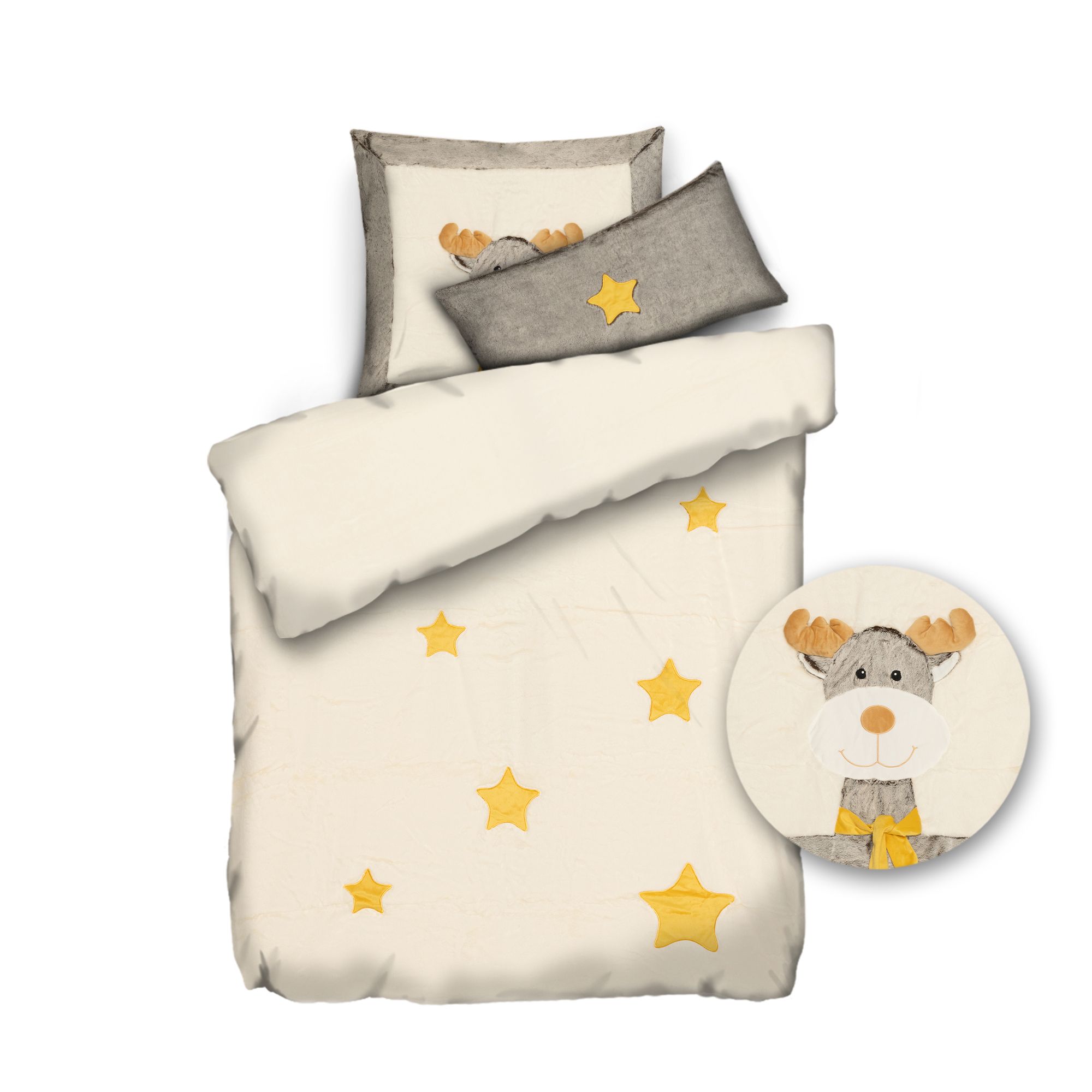MONT CHALET Fell-Wendebettwäsche 3D-Applikation Chinchilla-Abseite Einzelbett, 3tlg.