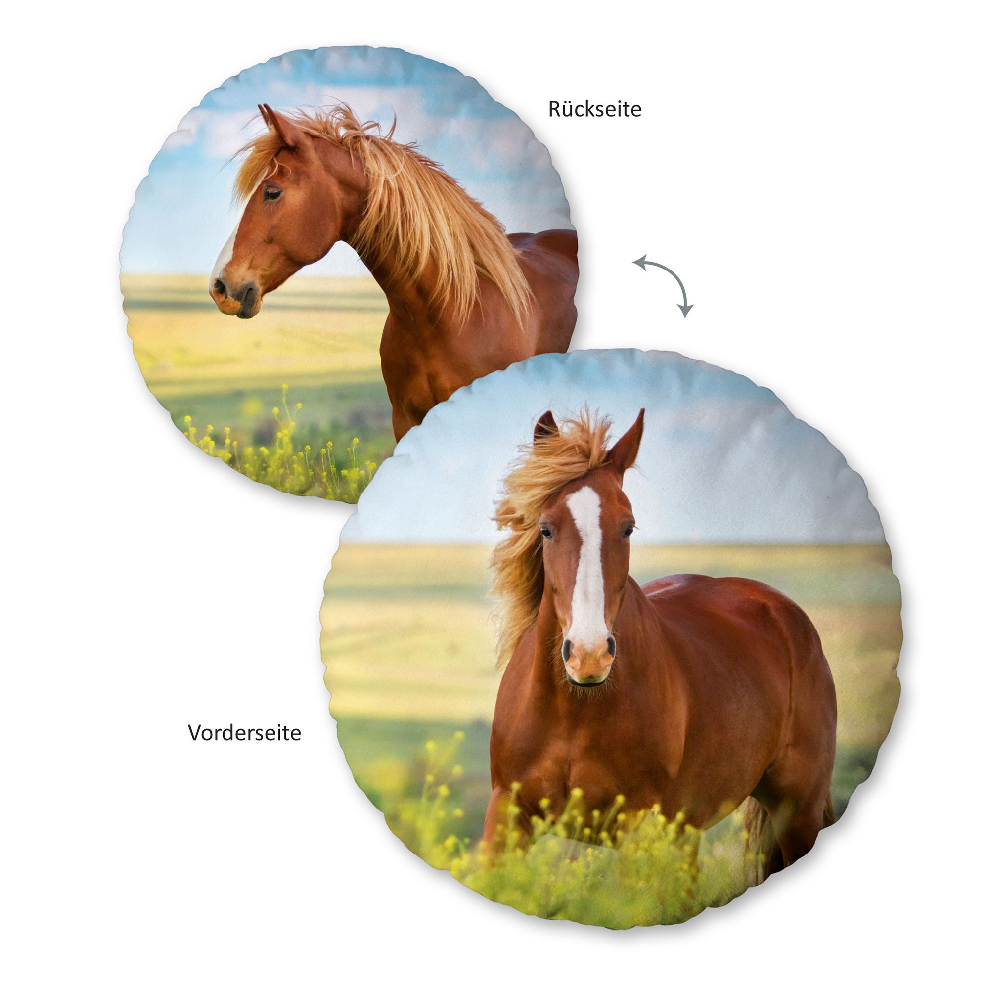Young Collection Dekokissen Pferde-Motiv waschbar rund, Ø ca. 50cm