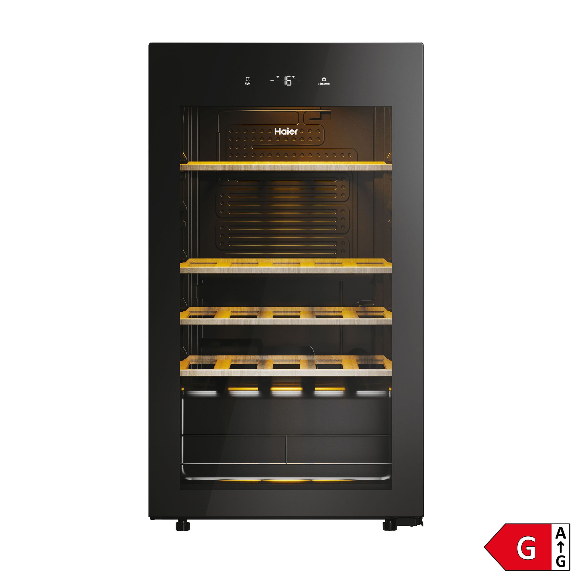 HAIER Weinklimaschrank EEK G LED-Beleuchtungssytem App steuerbar, Energieeffizienzklasse G