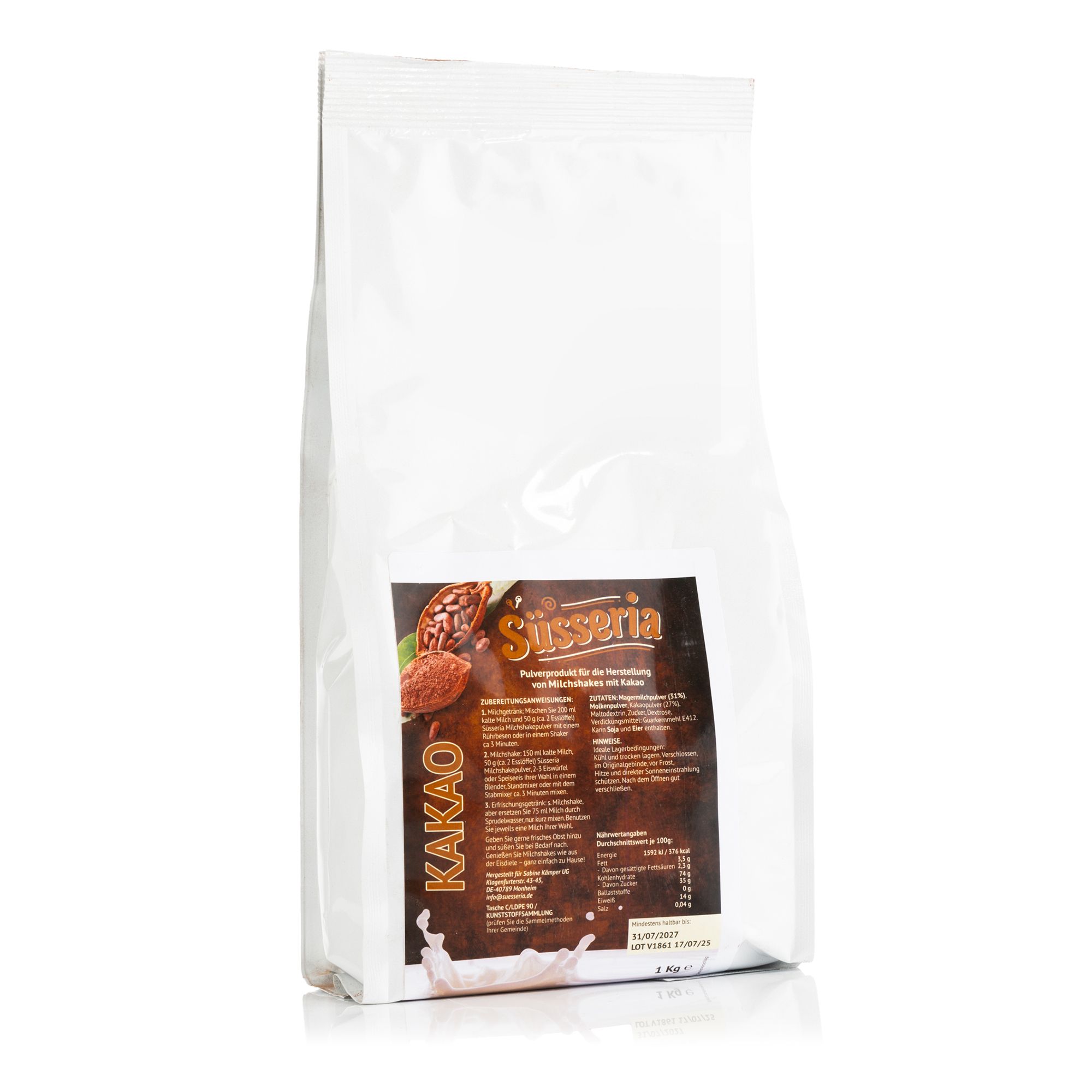 SÜSSERIA Milchshakepulver für Milchshakes wie aus der Eisdiele Inhalt 1.000g