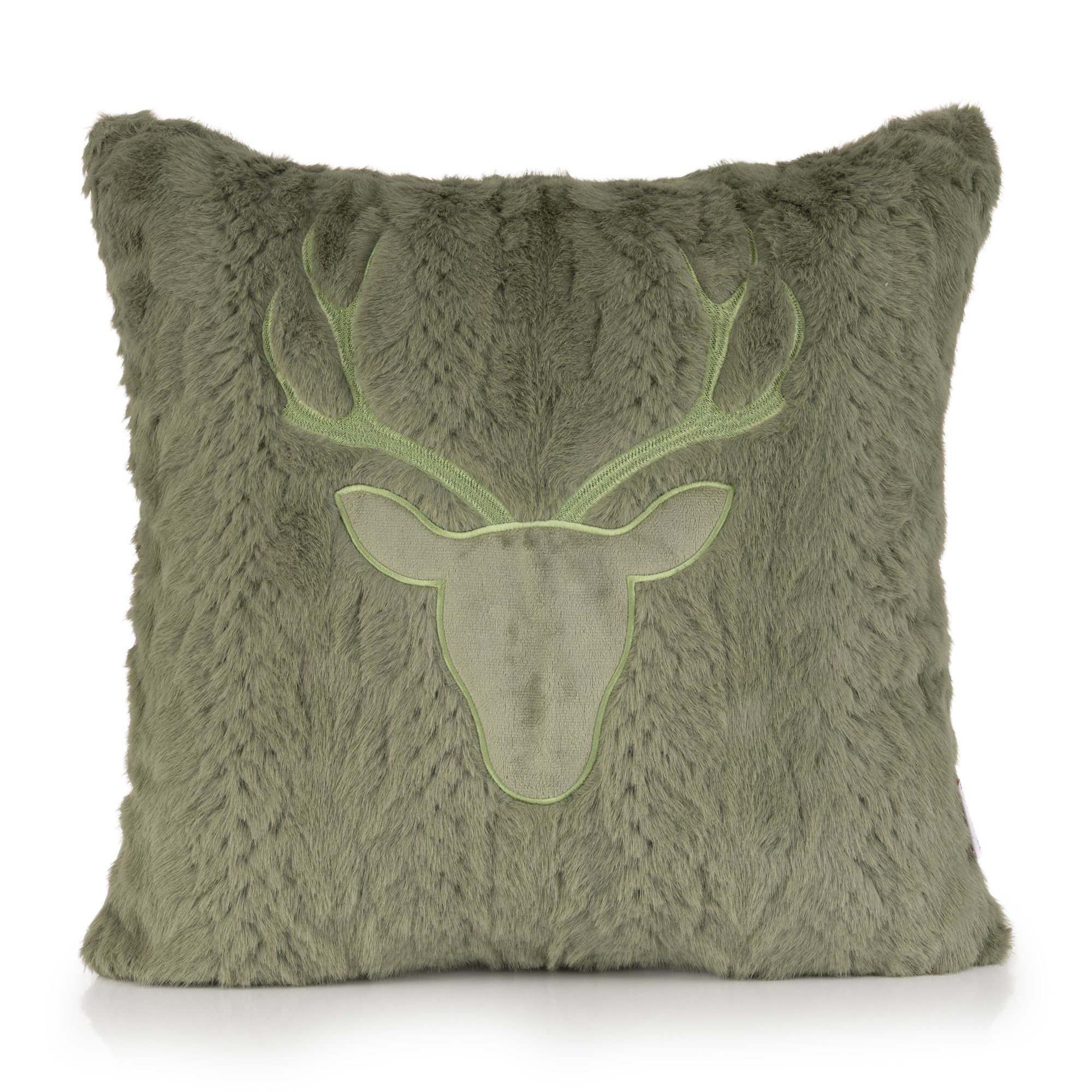 MONT CHALET Fellimitat- Kissenhülle 50x50cm Tierfell-Struktur Hirsch-Applikation