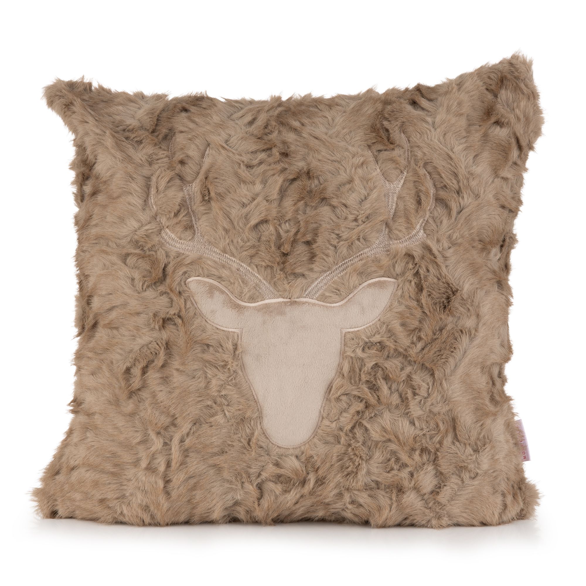 MONT CHALET Fellimitat- Kissenhülle 50x50cm Tierfell-Struktur Hirsch-Applikation