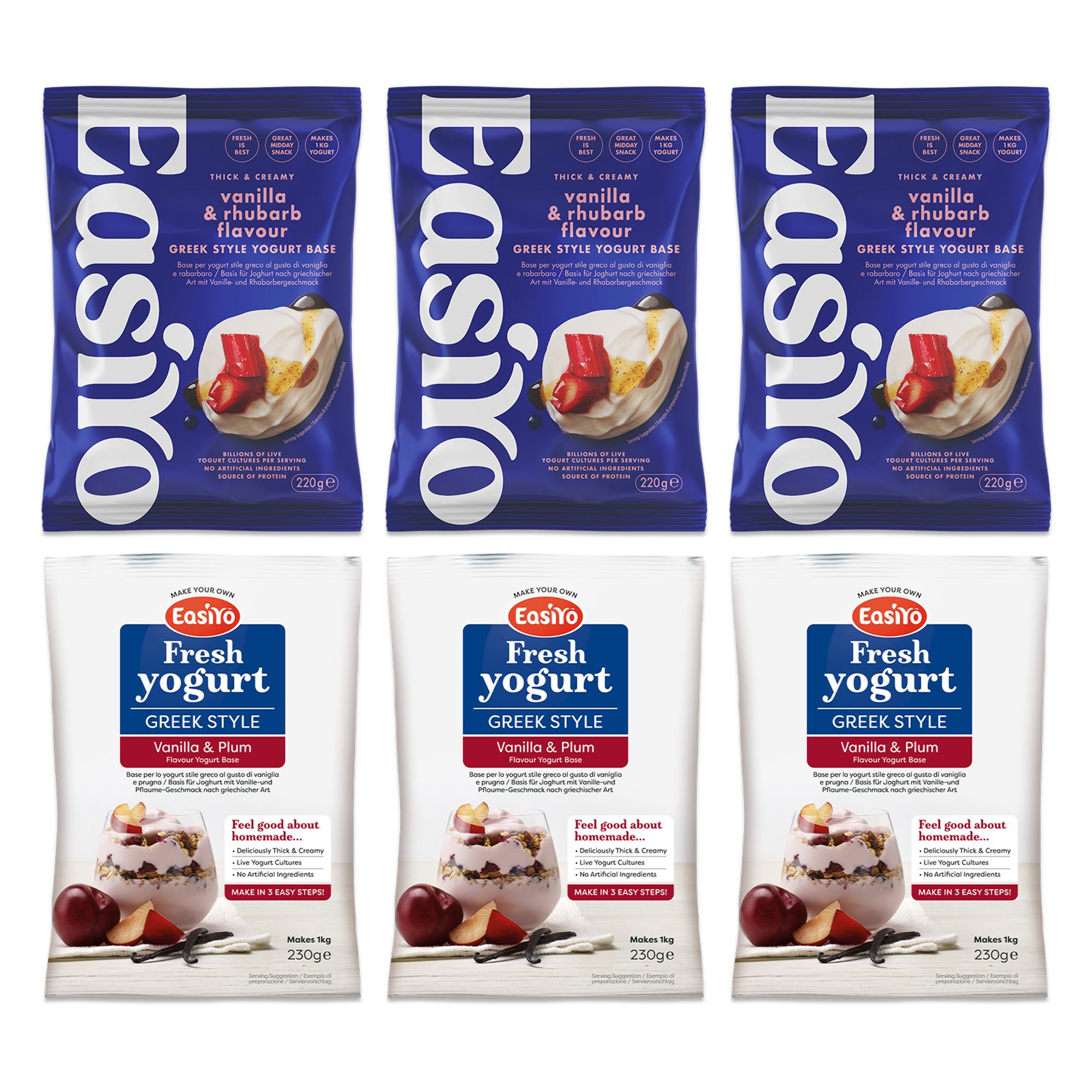 EASIYO Joghurtpulver 6 Beutel für 6kg frischen Joghurt 2 versch. Sorten