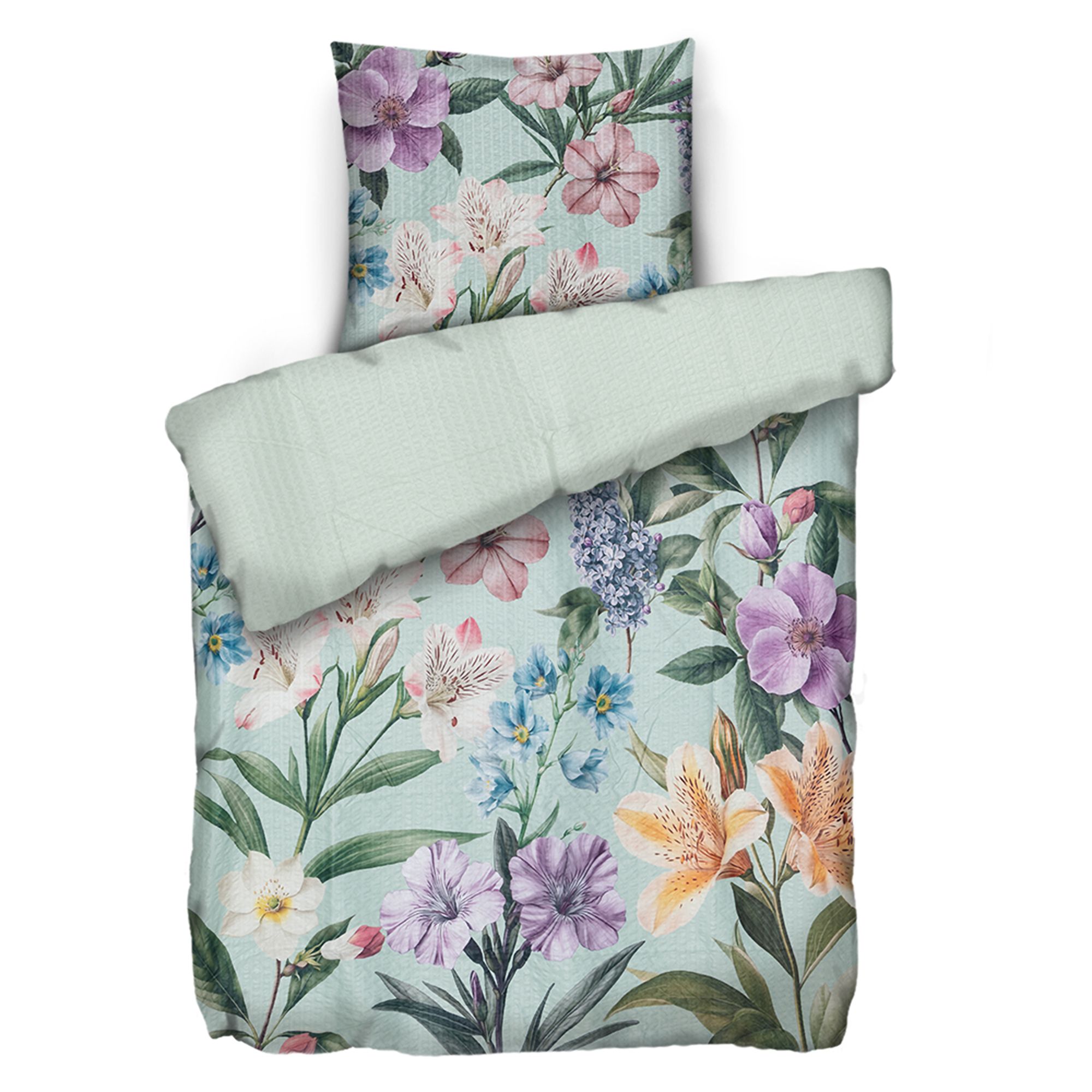 SOFT WAVE Wendebettwäsche große Blumen Mikrofaser Seersucker Einzelbett, 2tlg.