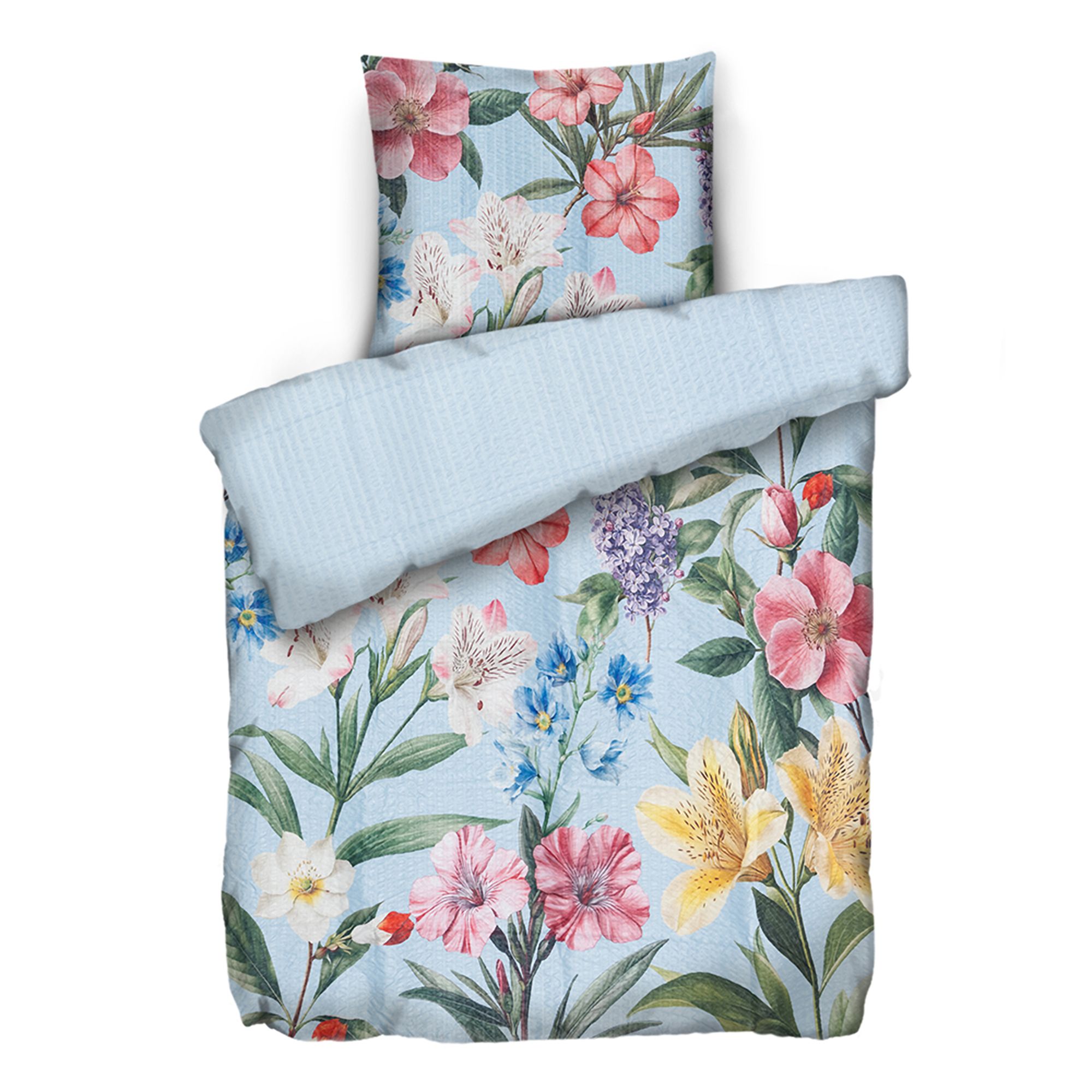 SOFT WAVE Wendebettwäsche große Blumen Mikrofaser Seersucker Einzelbett, 2tlg.